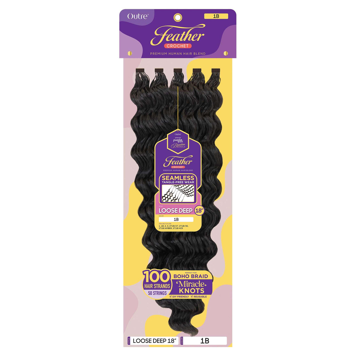 Outre Purple Pack Brazilian Premium Human Hair Blend Feather Crochet Braid - Loose Deep 18" (2T1B/30)