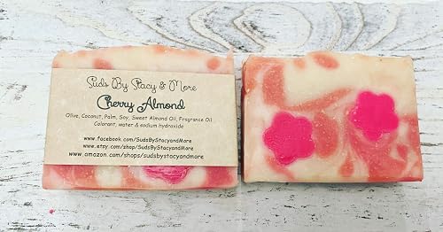 Suds By Stacy and More Cherry Almond Homemade Soap Bar (One 4 oz bar) cold processed with fragrance oils Beauty & Personal Care Suds By Stacy and More