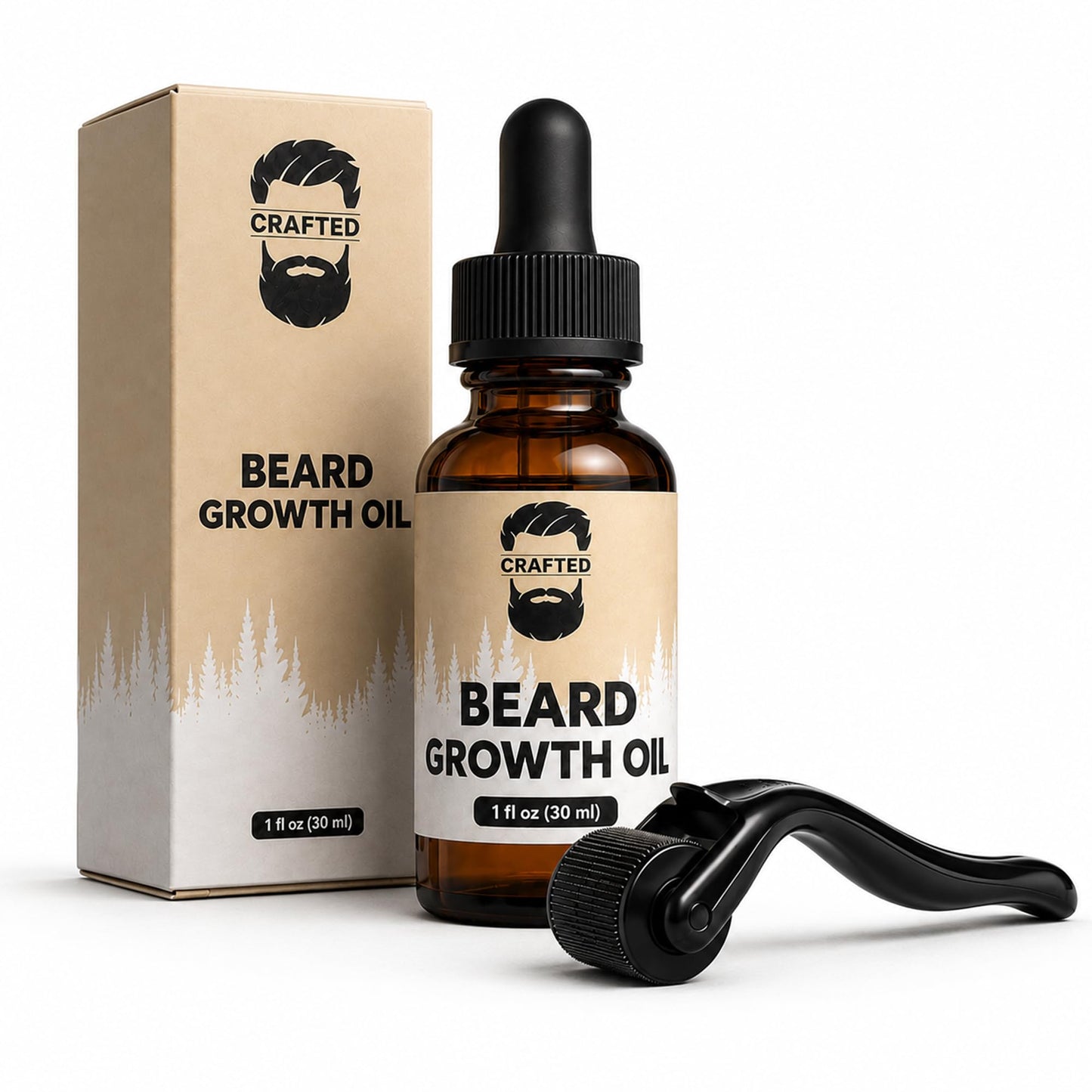Crafted Beard Growth Kit - Grow a Thicker, Fuller Beard - Complete 3-Month Set with Oils, Roller, and Vitamins (1 Month Kit) Beauty and Personal Care Crafted Beards
