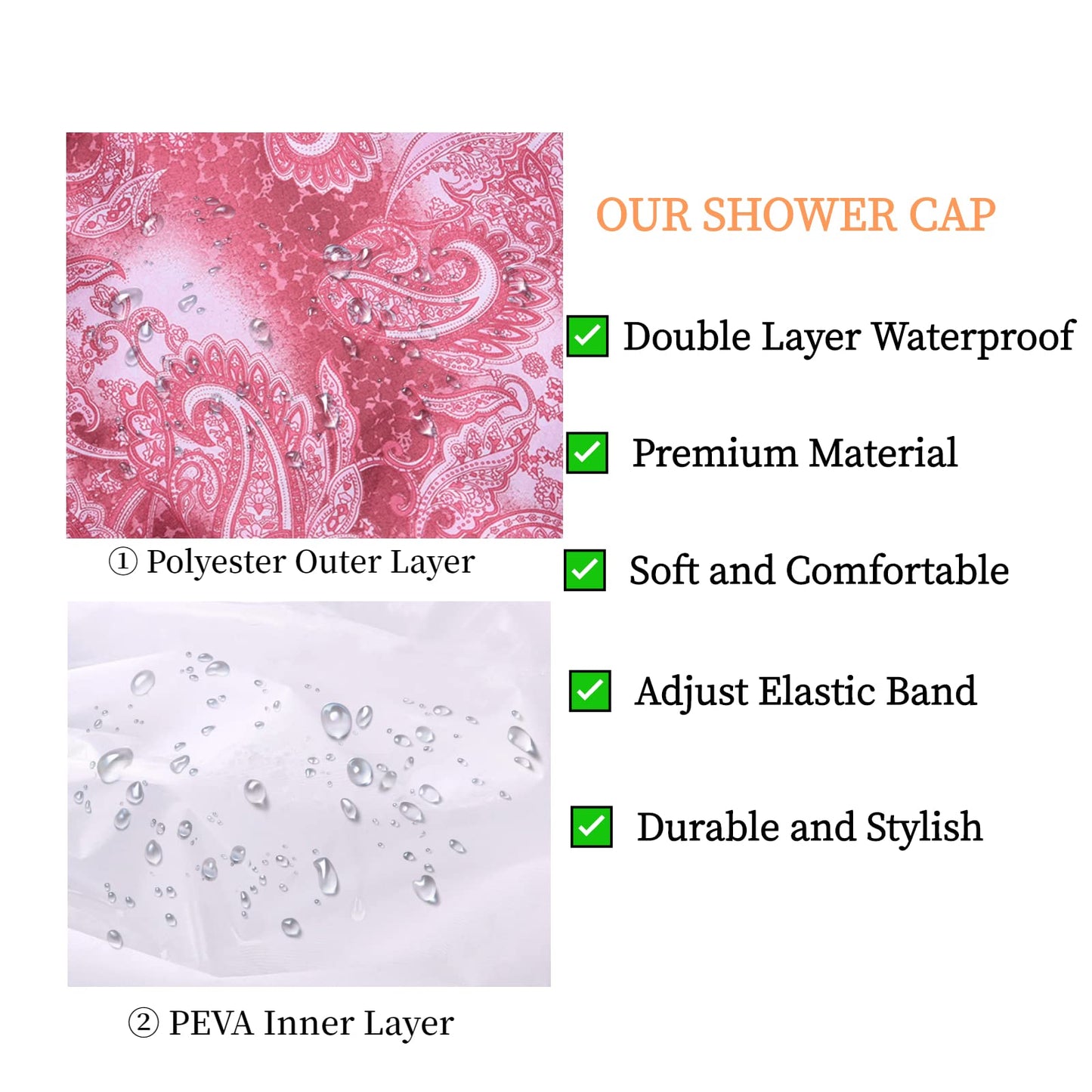 Shower Caps for Women, Extra Large Adjustable Waterproof Reusable Shower Cap, Hair Cap for Shower Hat for Women Girls Long Thick Hair, Bath Caps Beauty & Personal Care Fishent