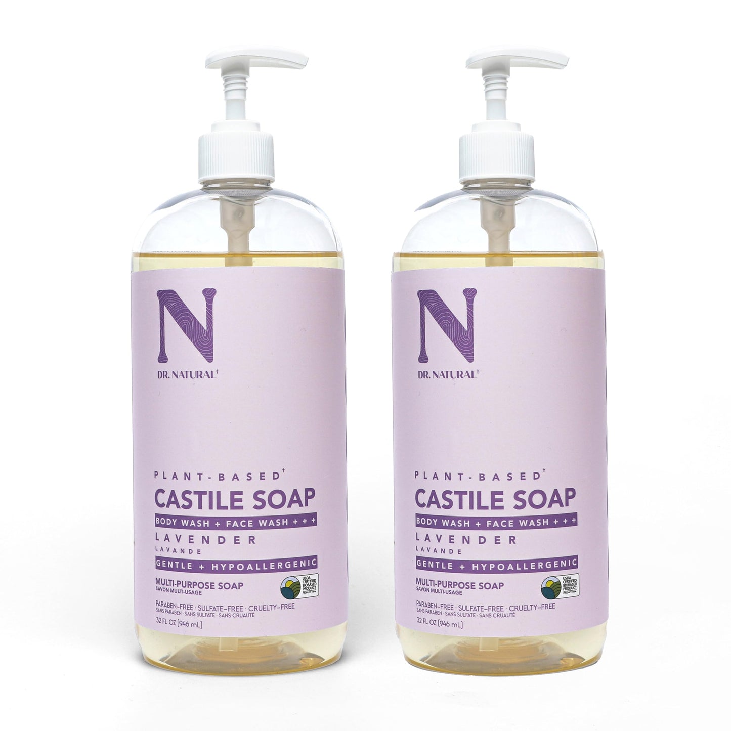 Dr. Natural Castile Liquid Soap, Lavender, 2 pc - Sulfate-Free, Paraben-Free, Cruelty-Free Multi-Purpose Soap with Shea Butter, Coconut Oil, Olive Oil Beauty & Personal Care Dr. Natural