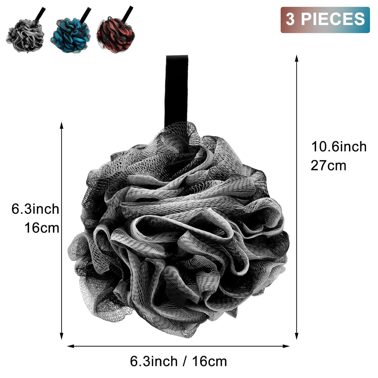 Loofah Bath Shower Sponge Body Scrubber,Extra Large 75g XL Exfoliate Mesh Pouf Shower Bouquet,3 Pack Body Wash for Women and Men Beauty & Personal Care Scartink