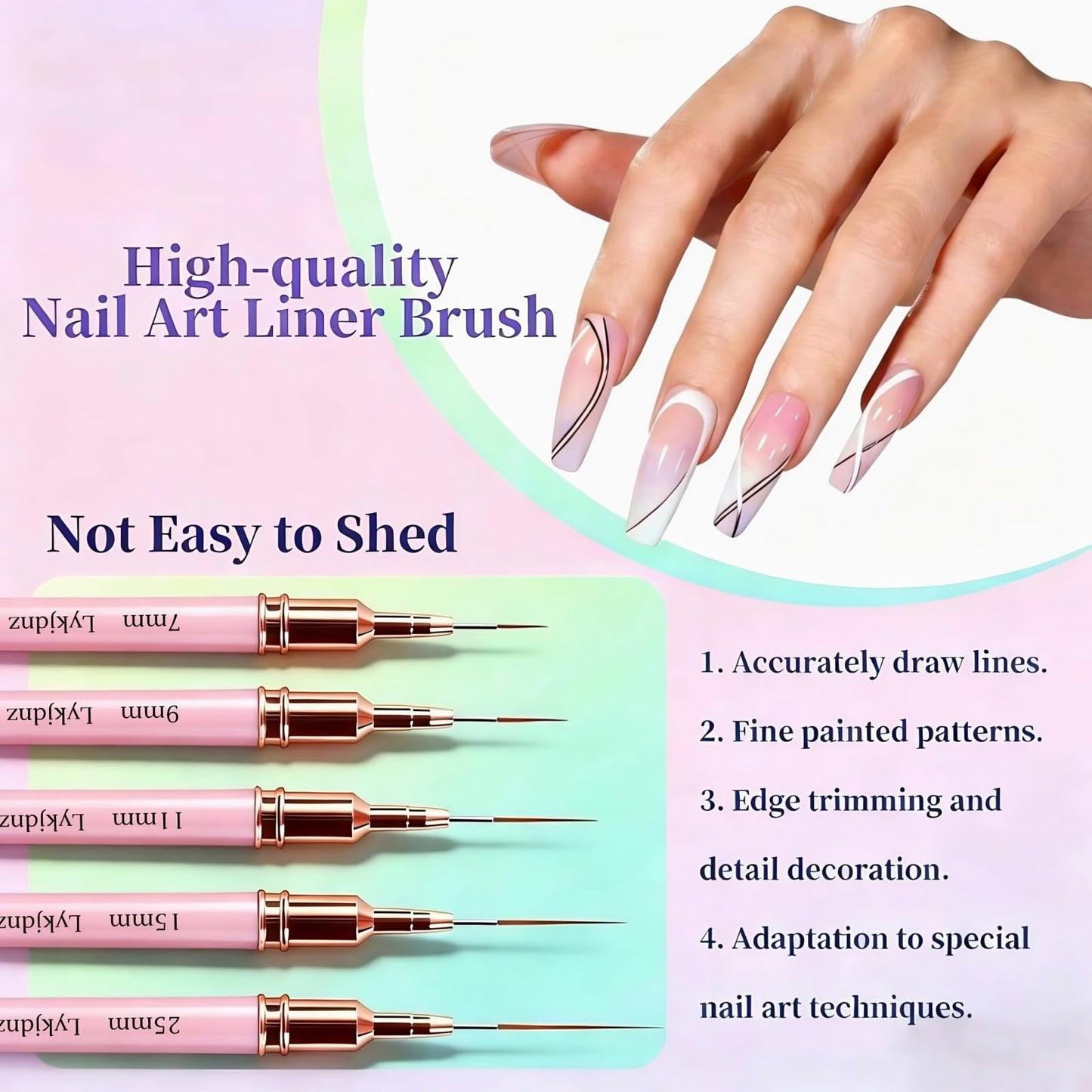 8Pcs Nail Art Brushes Set, 5 Art Liners & 3 Multi-Shape Gel Builder Brushes Beauty and Personal Care Lykjdnz
