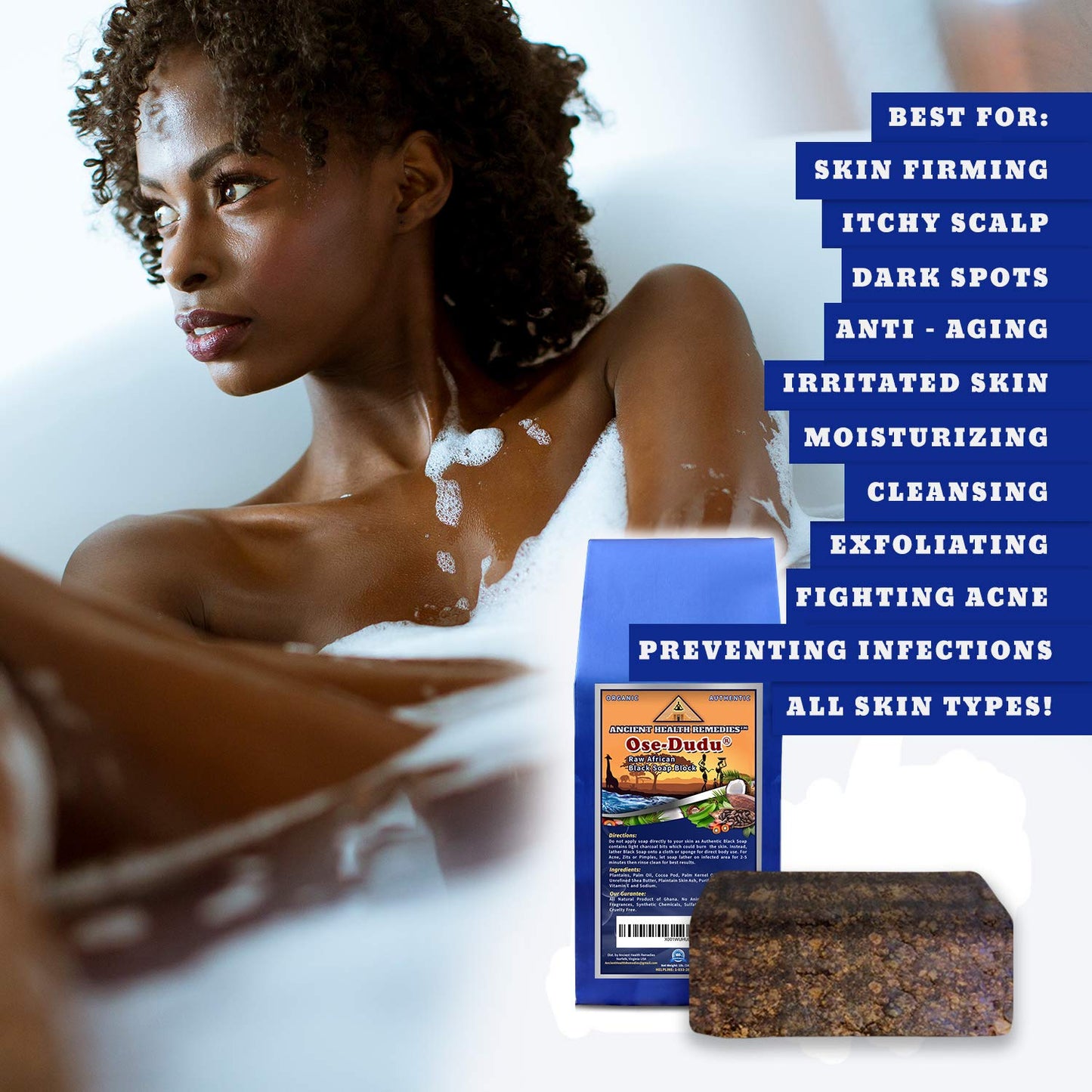 Organic, Anti-Bacterial, Anti-Fungal OSE-DUDU AFRICAN BLACK SOAP 1 LB (16 oz) BLOCK. Authentic, Handmade, Unscented Raw Best For Acne, Anti-Aging Beauty & Personal Care ANCIENT HEALTH REMEDIES