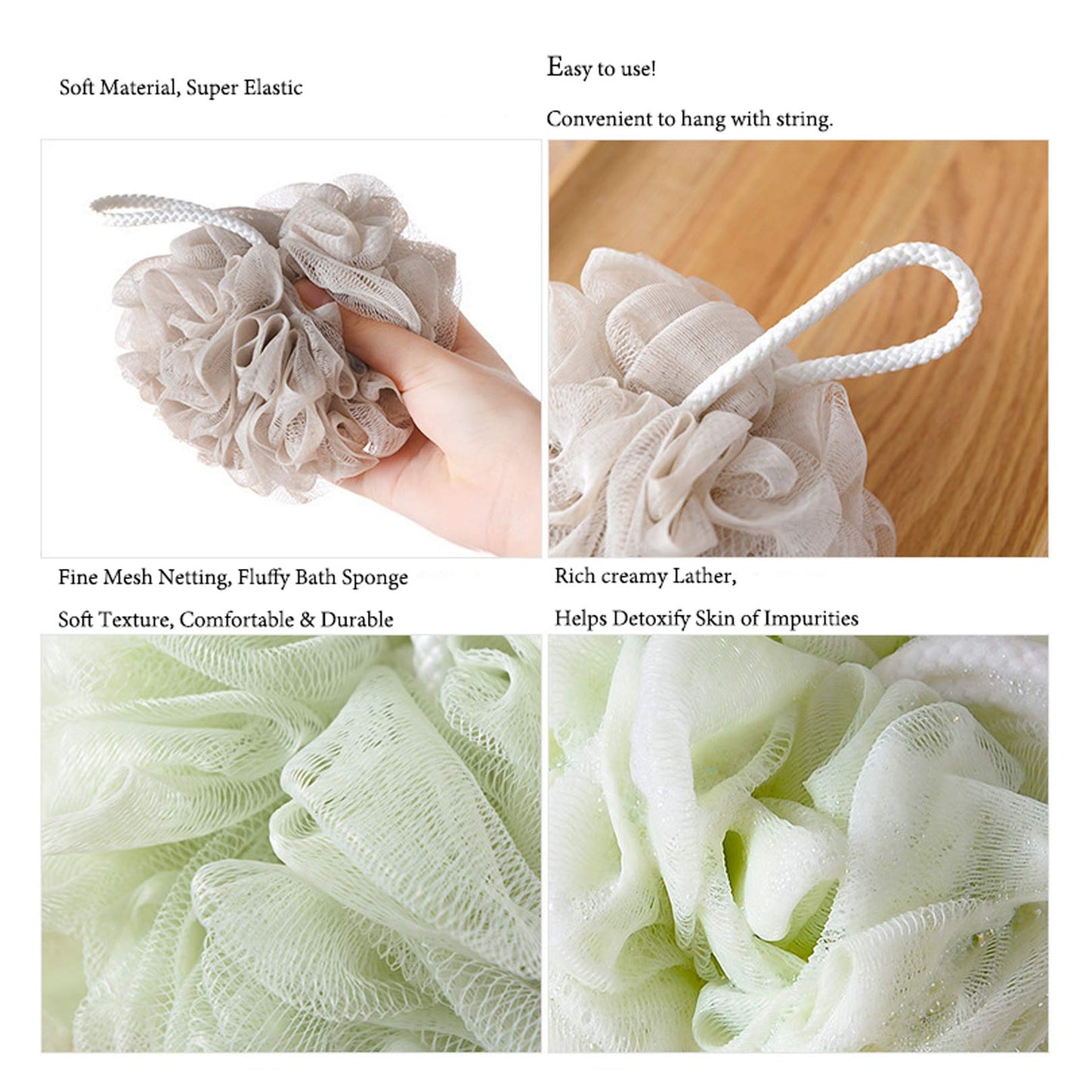 LISSOMPLUME Mesh Pouf Bath Sponge Exfoliating Shower Ball Pom Cleaning Accessory Green Color Beauty and Personal Care LISSOMPLUME