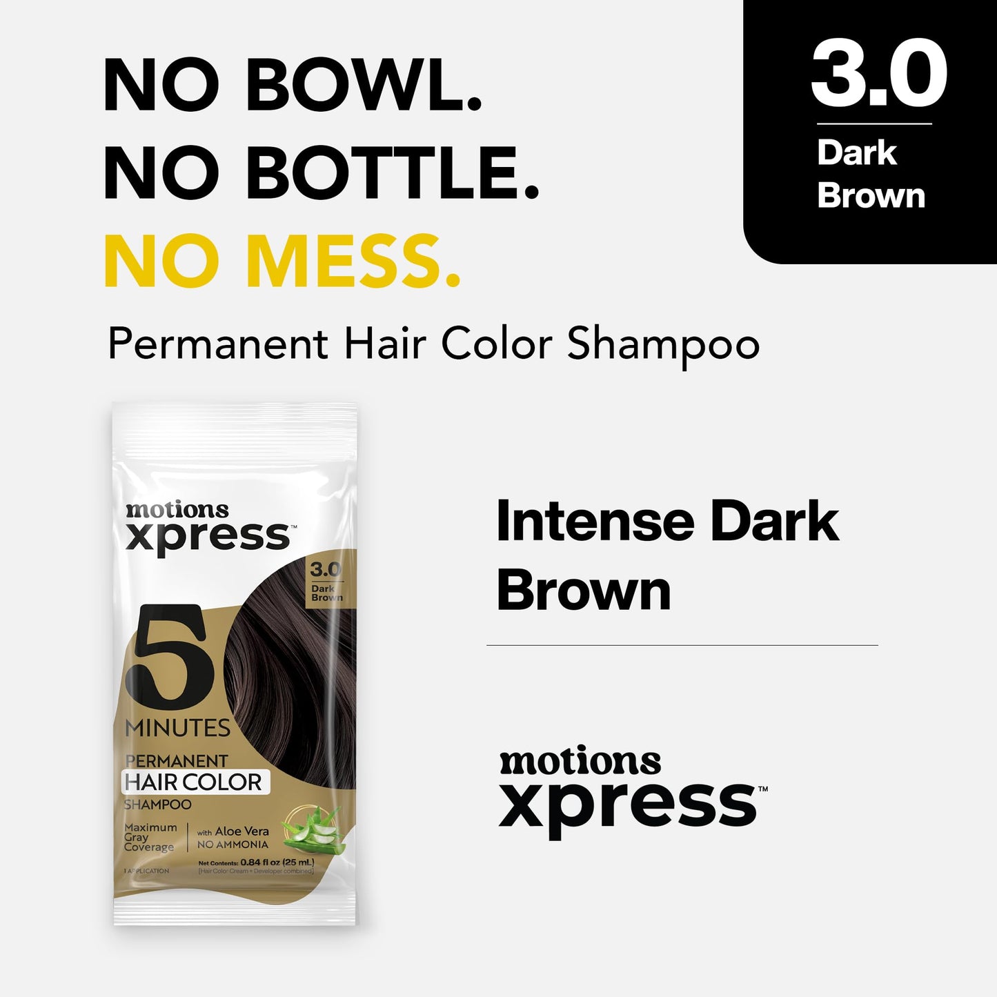 Motions Xpress Permanent Hair Color Shampoo Dark Brown - 5 Minute Color, Gray Coverage, Ammonia Free, Deep Shine Hair Dye Shampoo, 0.84 Oz Beauty & Personal Care Motions
