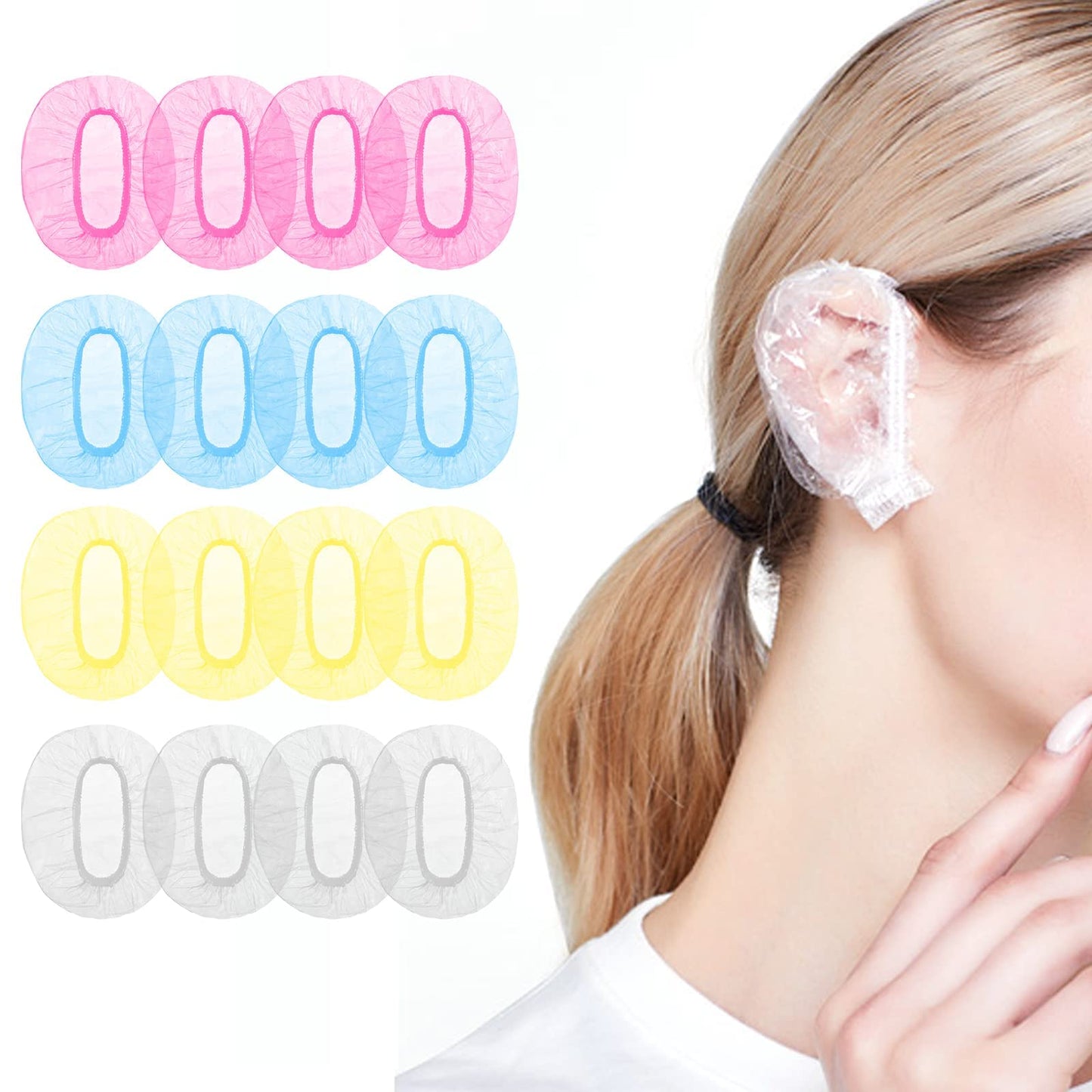 100 PCS Disposable Ear Covers for Shower - Waterproof Elastic Ear Shower Caps Hair Salon Care Ear Protector for Shower Hair Dye (4 colours Beauty and Personal Care Roontin