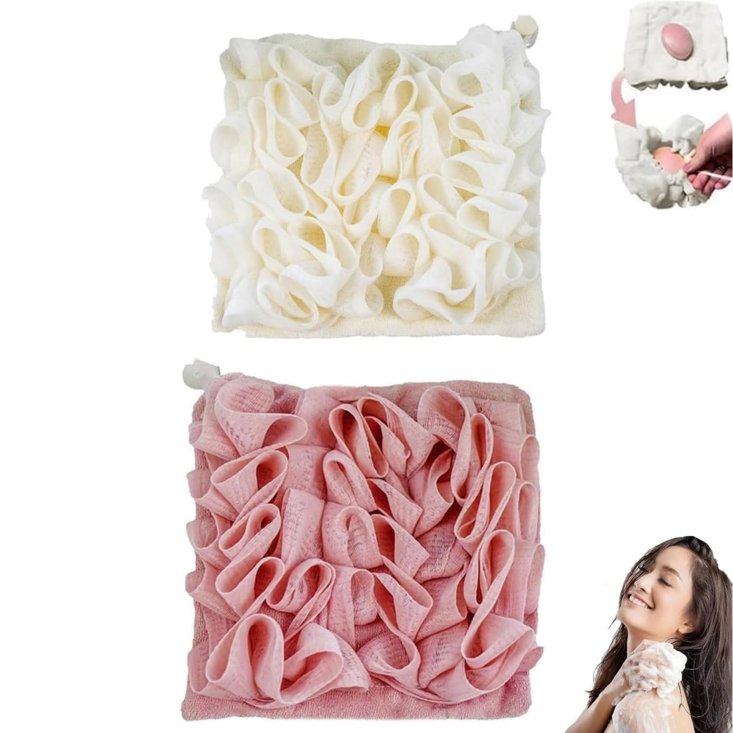 Wash Cloth Loofah Combo, The Soft Loofah and Washcloth, 2 in 1 Bath Loofahs Sponge, Loofahs Exfoliation, for Cleansing and Smooth Skin Beauty and Personal Care VOKETE