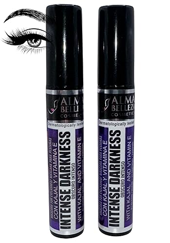 Mascara for Eyelashes Intense Darkness (Oscuro Intenso) with Kajal & Vitamin E - 13g - Premium Quality (2 PACK) - Waterproof, Beauty & Personal Care Alma Belleza