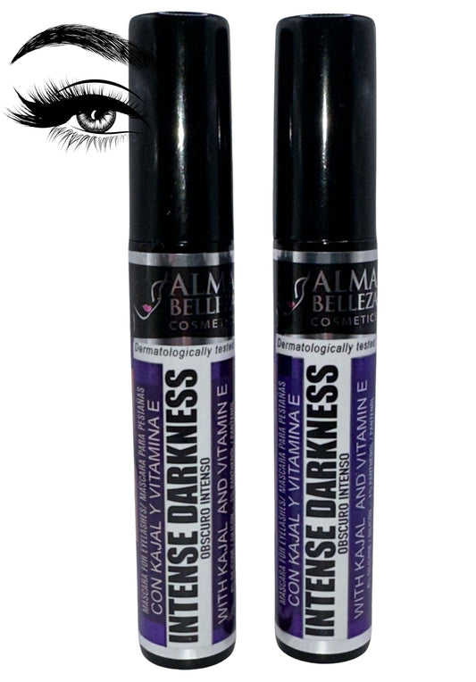 Mascara for Eyelashes Intense Darkness (Oscuro Intenso) with Kajal & Vitamin E - 13g - Premium Quality (2 PACK) - Waterproof, Beauty & Personal Care Alma Belleza