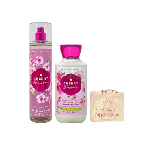 Bath & Body Works Cherry Blossom - Fine Fragrance Mist and Daily Nourishing Body Lotion with a Himalayan Salts Springs Bar Soap Beauty & Personal Care Bath & Body Works