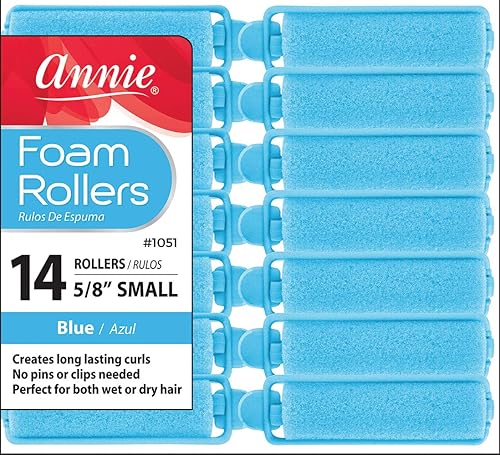Annie Salon Style Small Foam Hair Rollers - 5/8" Blue - 14 Piece Set - Soft Heat-less Hair Curling Tools Beauty & Personal Care Annie