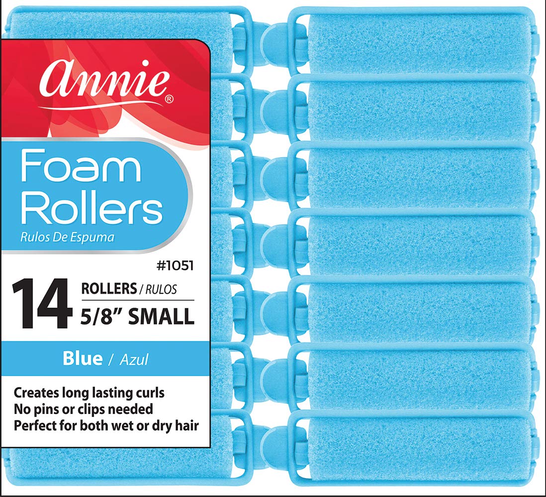 Annie Salon Style Small Foam Hair Rollers - 5/8" Blue - 14 Piece Set - Soft Heat-less Hair Curling Tools Beauty & Personal Care Annie