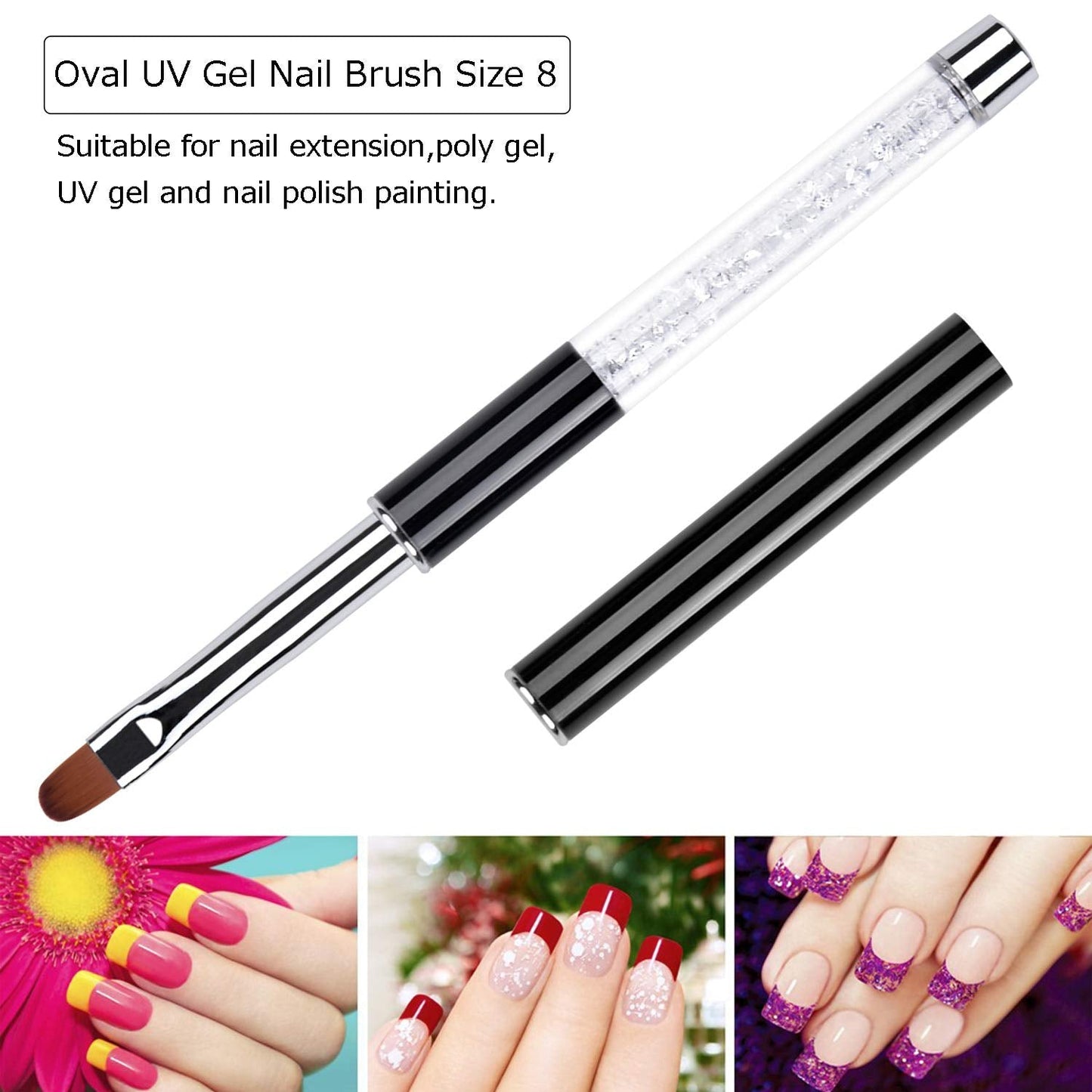 Ycyan 2Pcs Oval & Flat UV Builder Gel Nail Brush Set Rhinestone Handle Professional Nail Art Design Brushes for Polygel Hard Gel Beauty & Personal Care Ycyan
