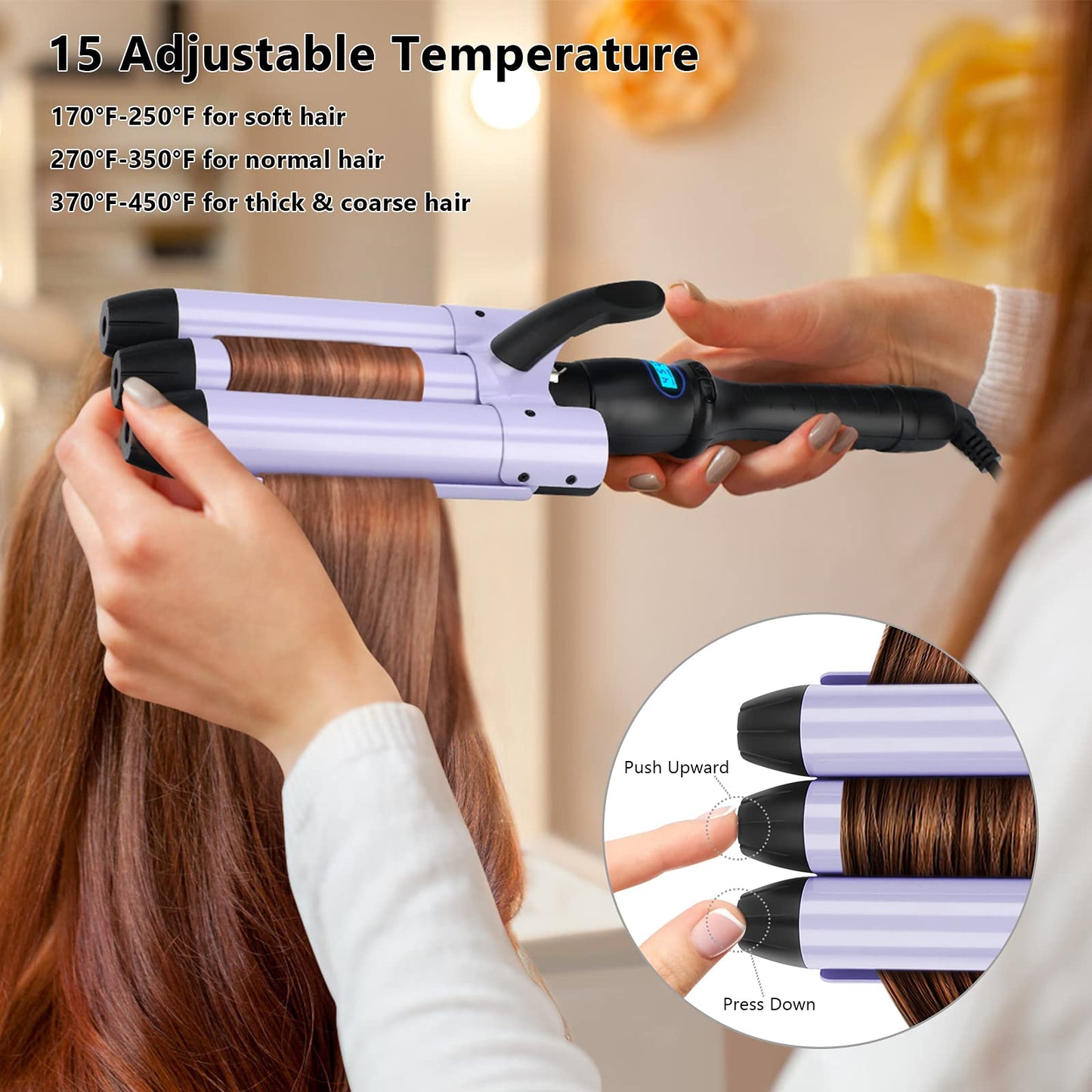 32mm (1.25") Mermaid Beach Waves Curling Iron, Aima Beauty Hair Waver 3 Barrel, Mermaid Big Wave Waver Iron with Adjustable Temperature, Durable Beauty & Personal Care Aima Beauty