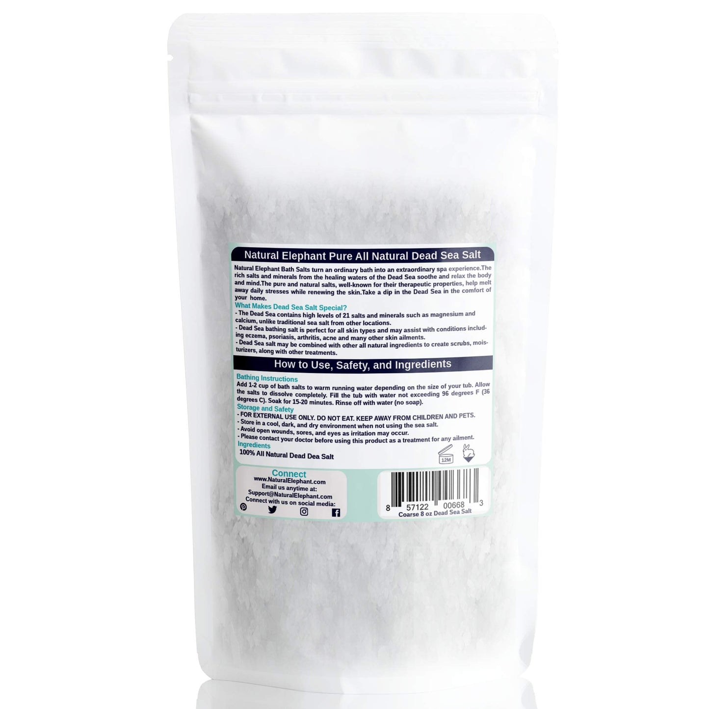 Natural Elephant Dead Sea Bath Salt Travel and Trial Sizes - 100% Natural and Pure - Fine and Coarse Grain - Ideal for Baths and Soaks (8 oz Travel Beauty and Personal Care Natural Elephant