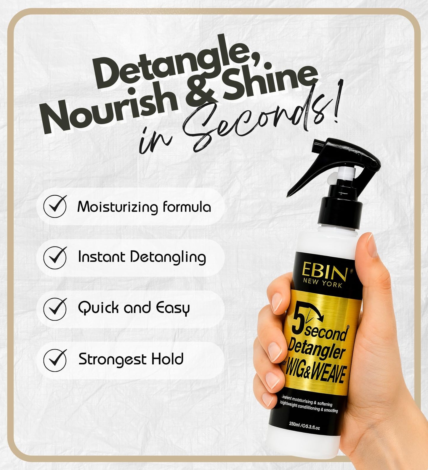 EBIN NEW YORK 5 Second Detangler - Moroccan Argan Oil Infused | Instant Moisture, Lightweight Conditioner | Softens, Smooths & Adds Shine | Wig Beauty & Personal Care EBIN NEW YORK