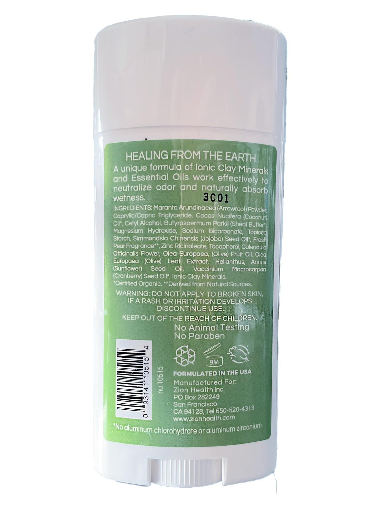 Zion Health Clay Dry Bold Deodorant Stick 2.8 OZ Fresh Pear Beauty and Personal Care Zion Health
