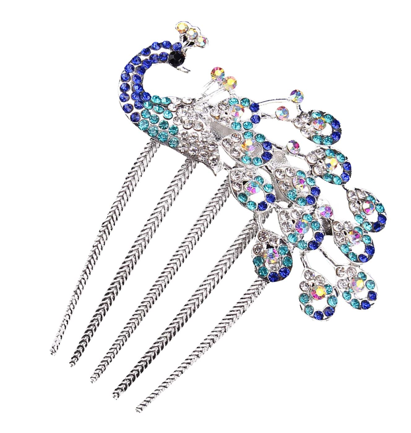 Wedding Bridal Headpiece Rhinestone Hair Comb Women Peacock Hair Clip Side Comb Hair Accessory(Blue) Beauty & Personal Care Sheliky