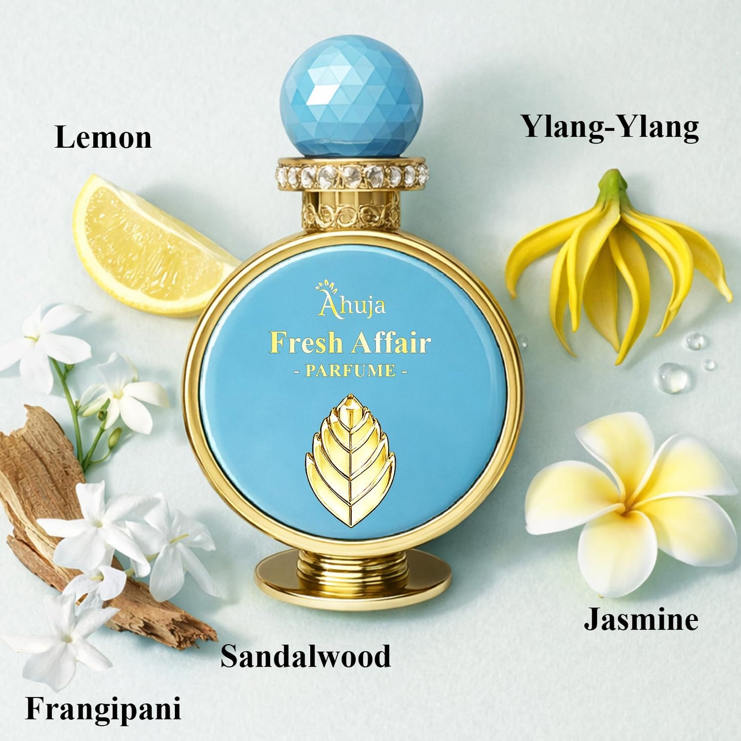 AHUJA Fresh Affairs - 3.4 oz Parfum | Unisex Floral Solar Scent | Long Lasting 30% Oil | Lemon, Jasmine, Frangipani, Ylang-Ylang, Sandalwood | Luxury Beauty & Personal Care AHUJA