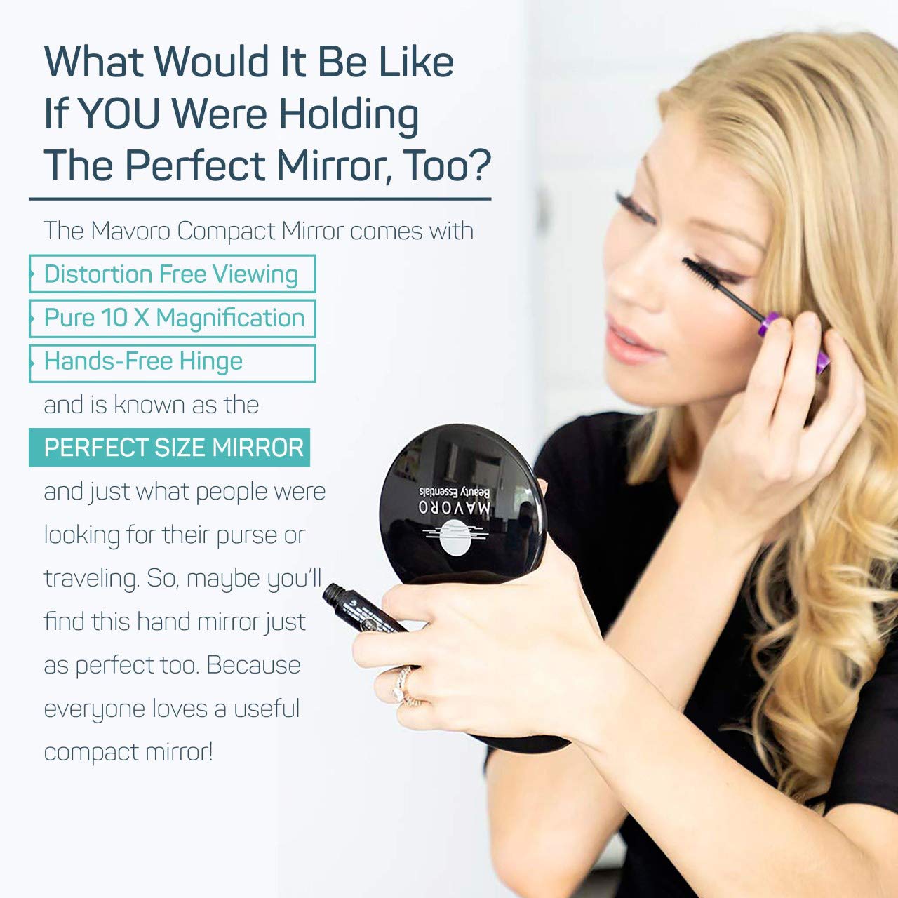 Mavoro Magnifying Compact Mirror | 1x/10x Magnification | 4" Small Pocket Purse Double Sided Travel Makeup Mirror | Folding Portable Hand Compact Beauty & Personal Care Mavoro