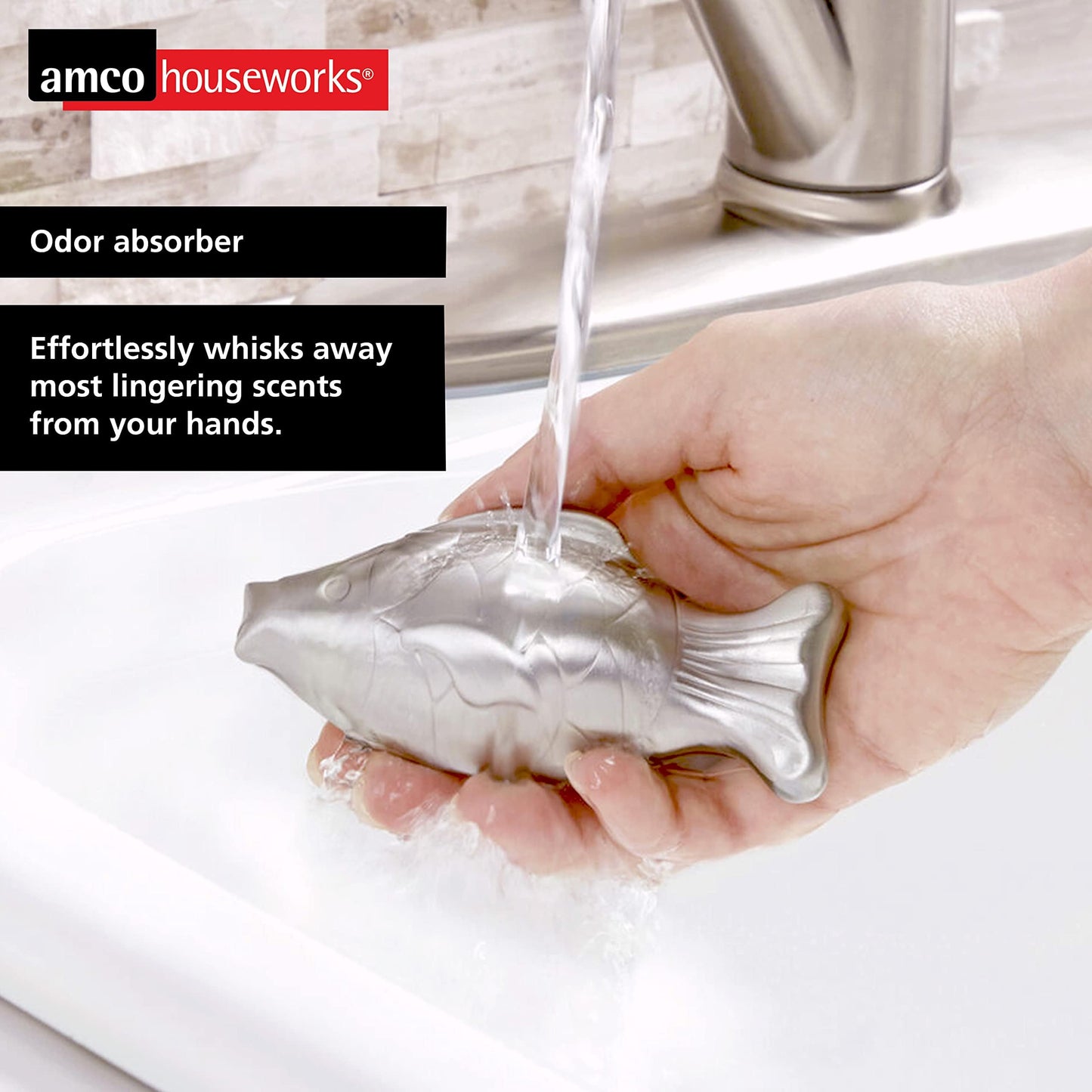 Amco Rub Away Bar, Stainless Steel Odor Absorber, Fish Shaped - Dishwasher Safe Kitchen & Outdoor Essential for Garlic, Onion, Fishing, Hiking Odors Beauty & Personal Care Amco