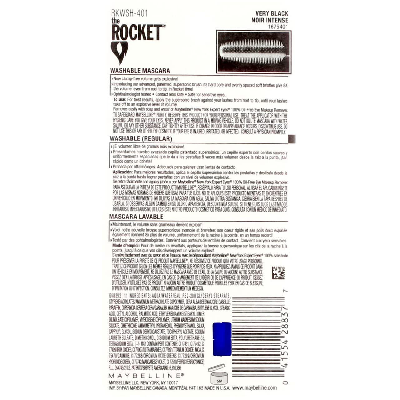 Myb Rocket Very Black Mas Size .30 F Maybelline Volum'Express Rocket Mascara Very Black Beauty & Personal Care MAYBELLINE
