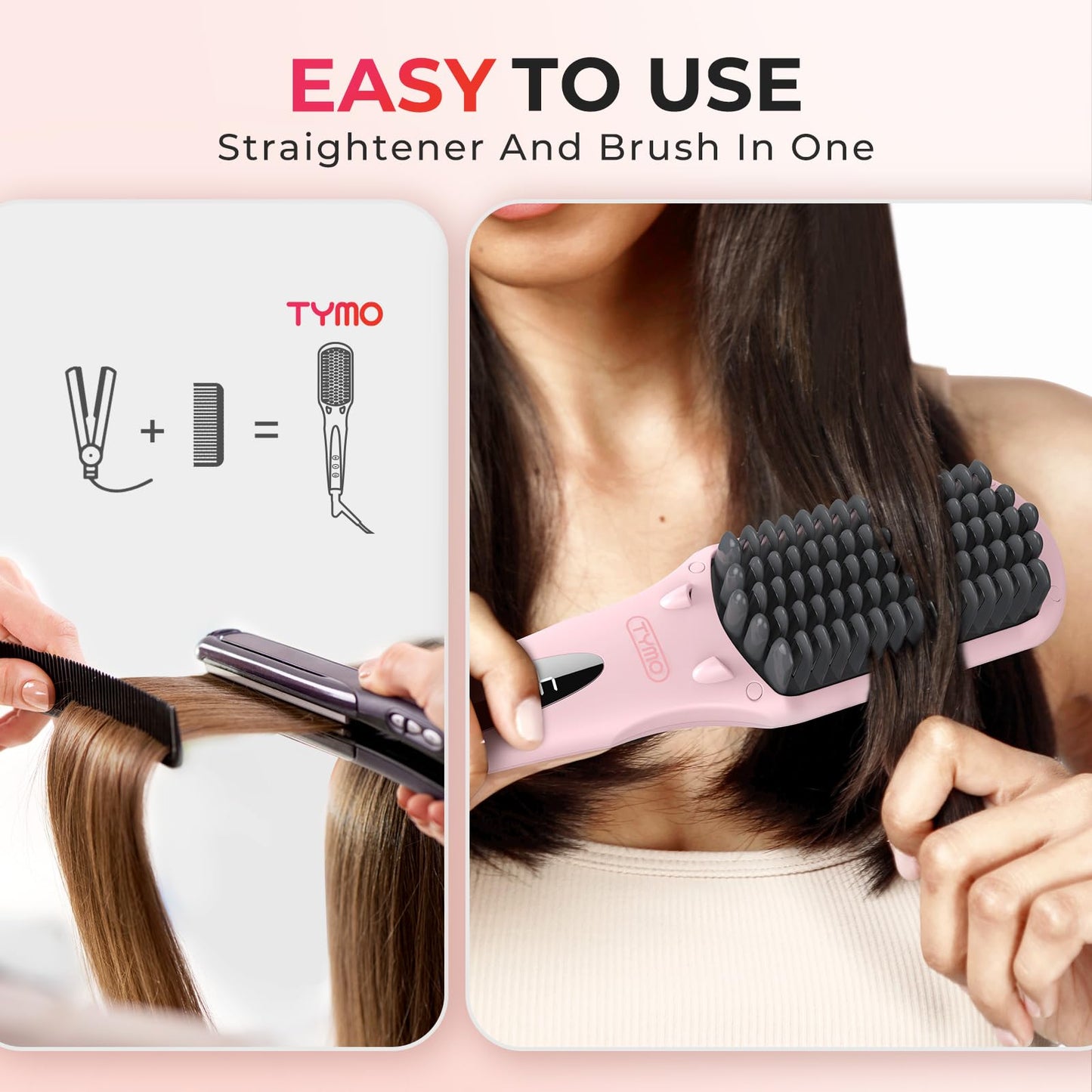 TYMO Ionic Hair Straightener Brush - Straightening Comb with 10M Negative Ions, 25s Heat-up, 16 Temps, Dual Voltage, LED Display | Ceramic Hot Comb Beauty & Personal Care TYMO