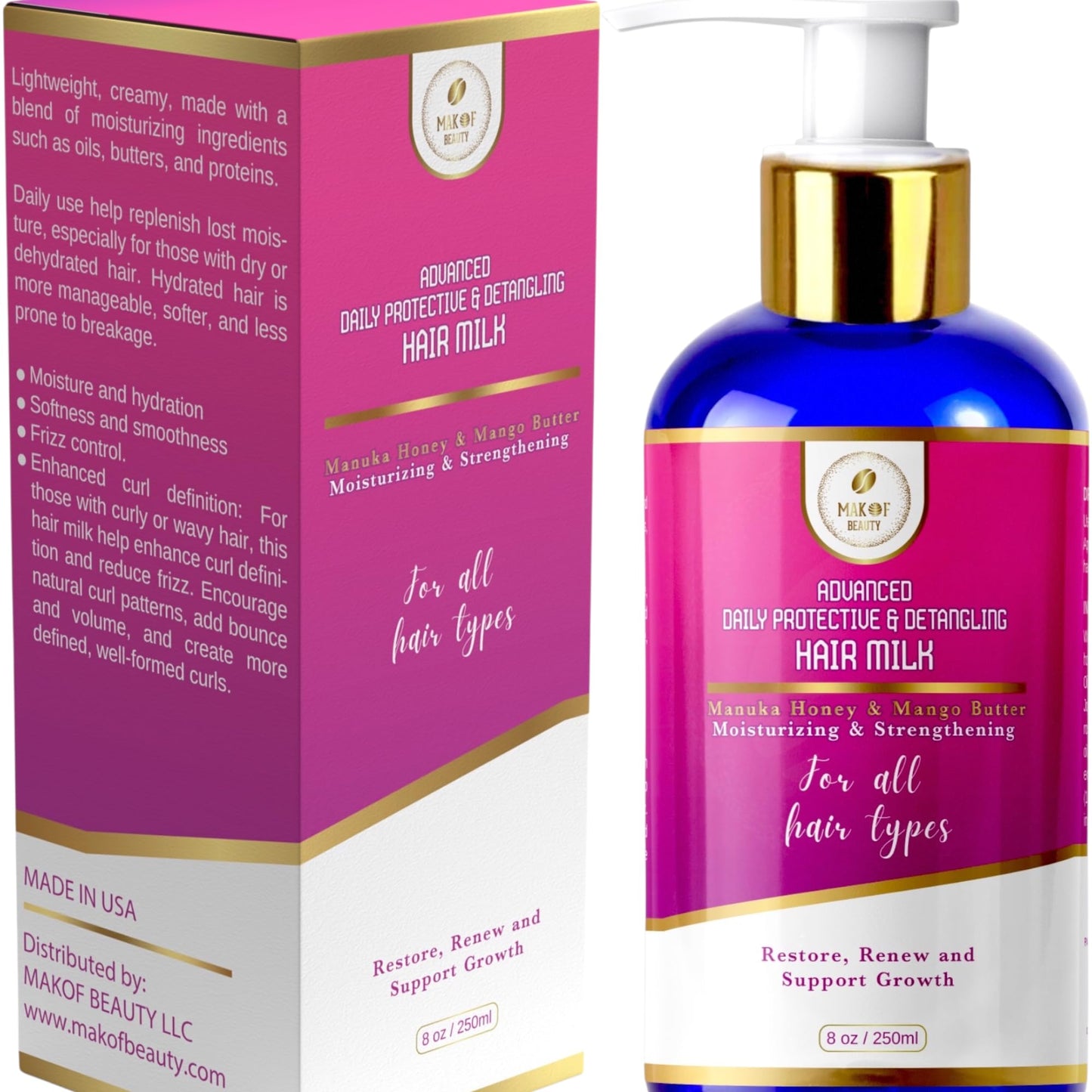 Advanced Daily Protective & Detangling Hair Milk | Nourishing Organic Leave-In Conditioning Repair and Renew Dry and damaged hair. Reduce Breakage Beauty & Personal Care MAKOF BEAUTY
