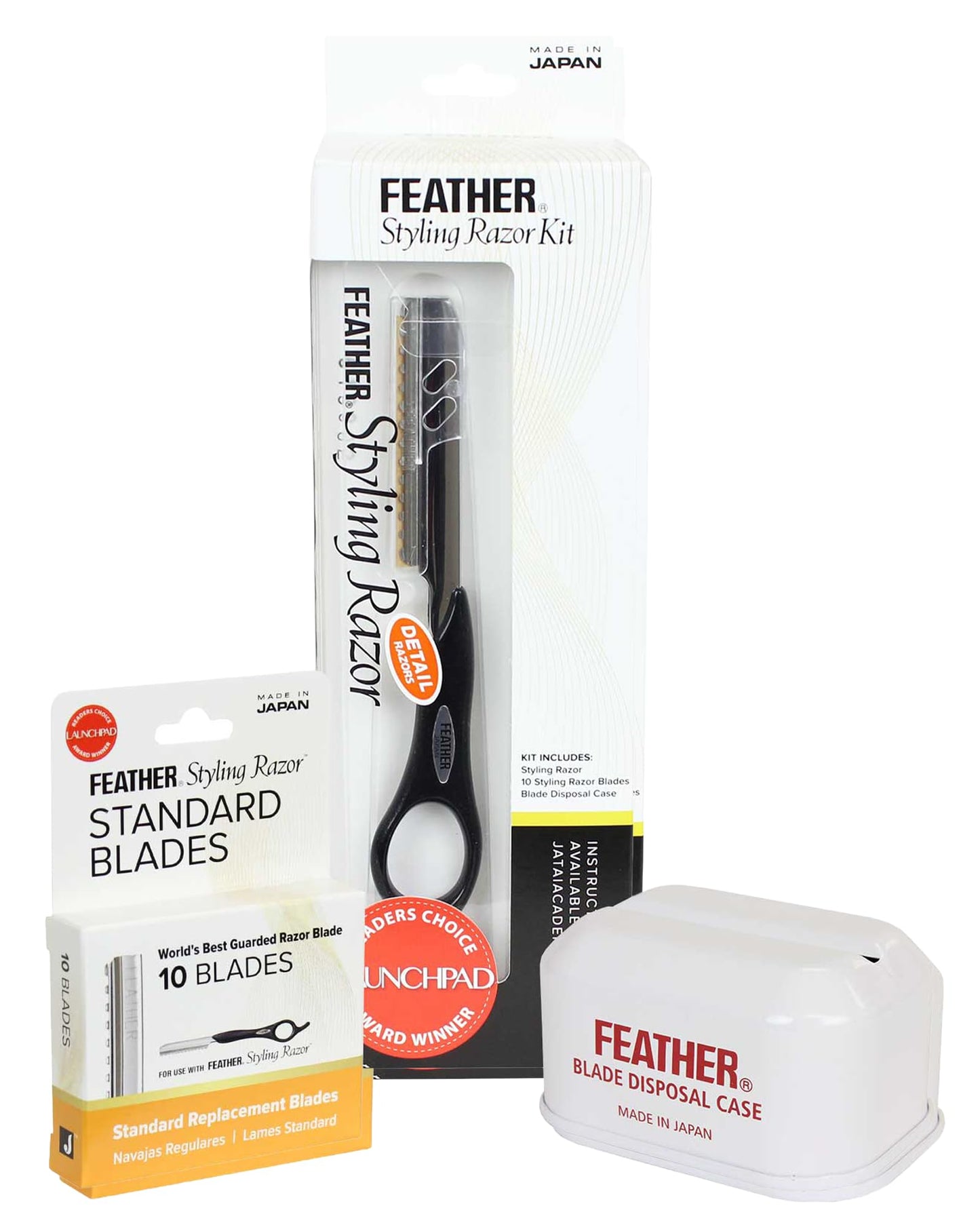 Feather - Detail Razor Standard Kit - Ergonomic 6 1/4 inch Black Razor Handle 10 Guarded Replacement Blades & Metal Disposable Case - Hair Cutting Beauty and Personal Care Feather