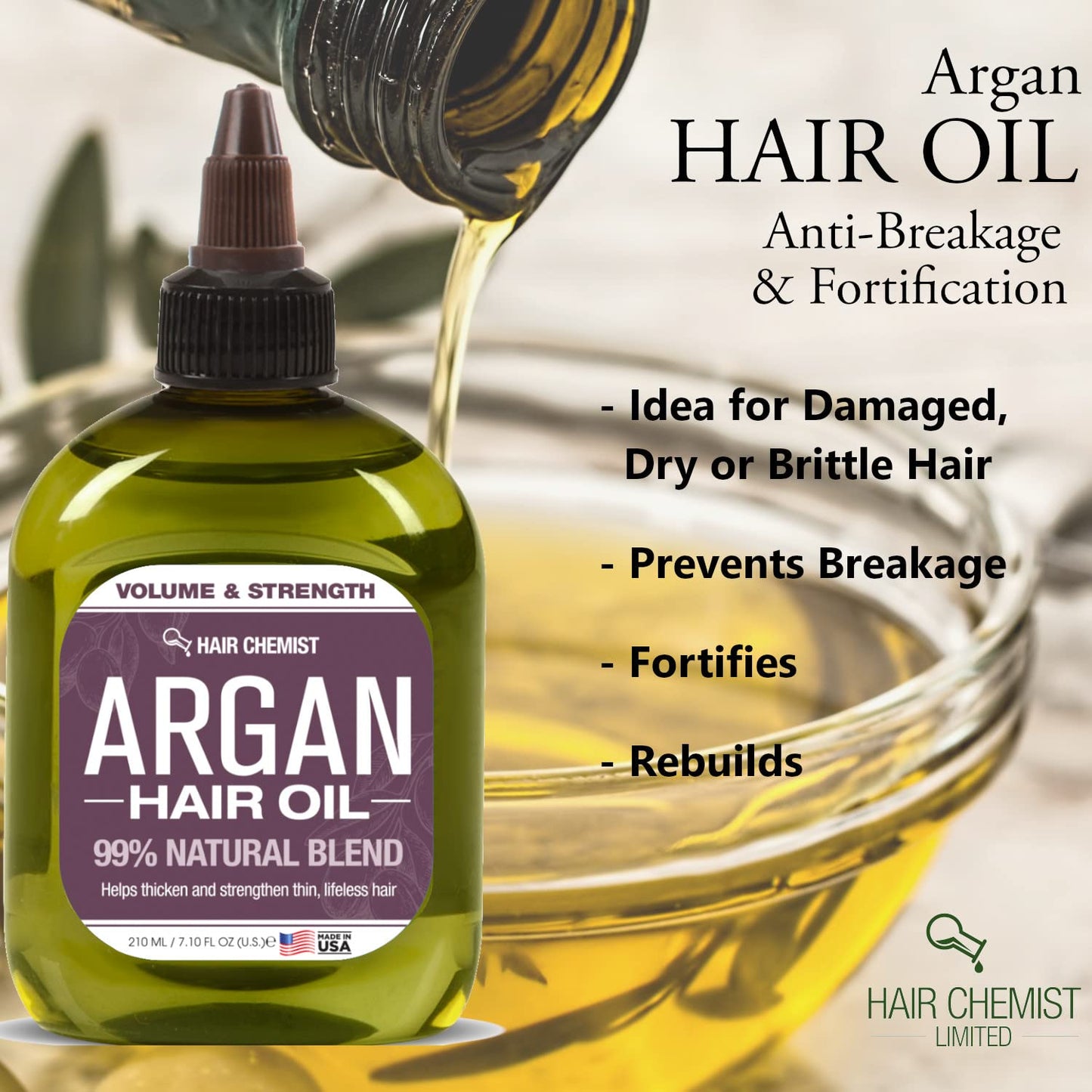 Hair Chemist 99% Natural Volume and Strength Hair Oil - Argan Oil 7.1 oz. Beauty & Personal Care Hair Chemist