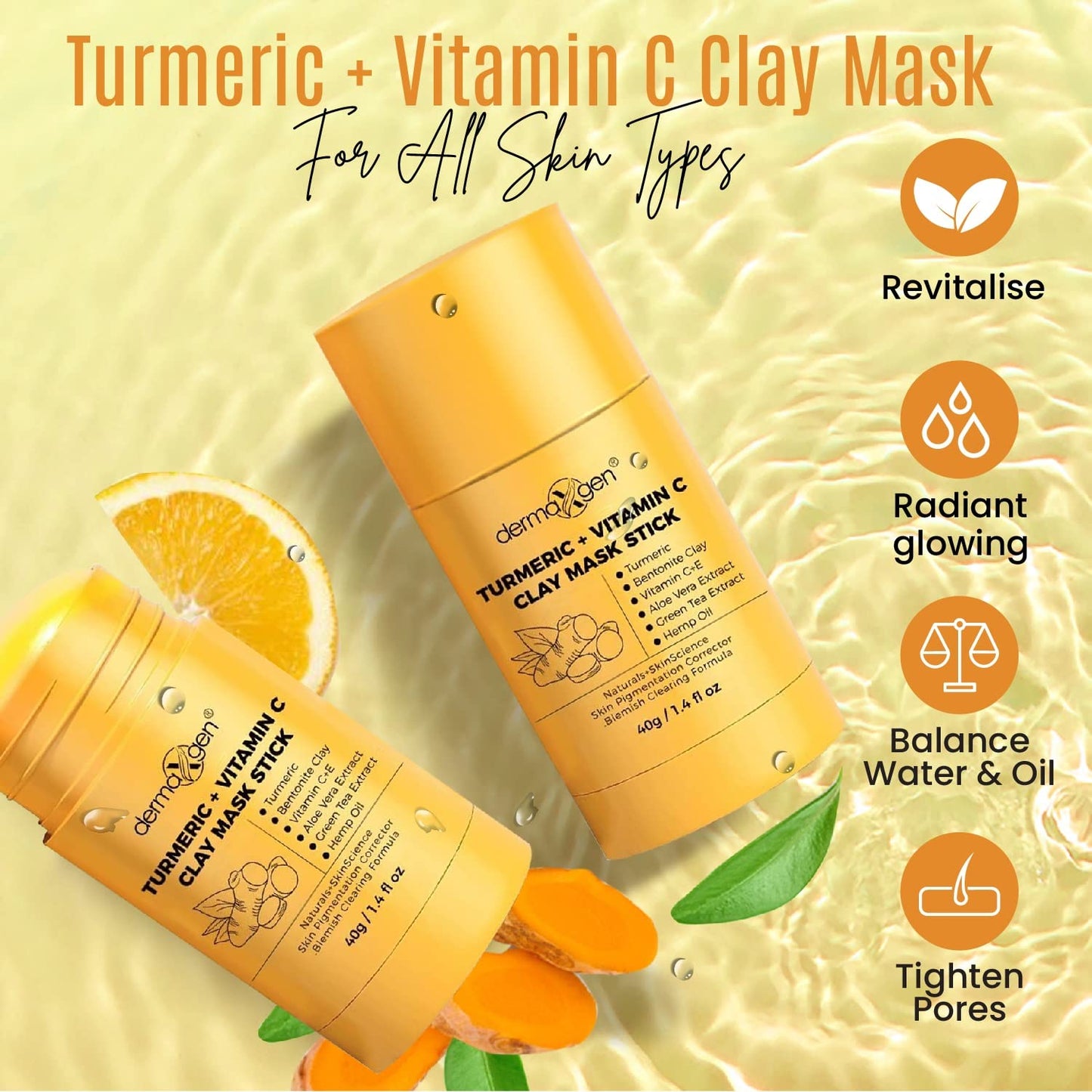 DERMAXGEN Organic Vitamin C Clay Mask Stick - Detox Clay Face Mask Stick for Acne Scars & Pore Cleansing - Clean Pores and Remove Blackheads - Improve Beauty & Personal Care DERMAXGEN