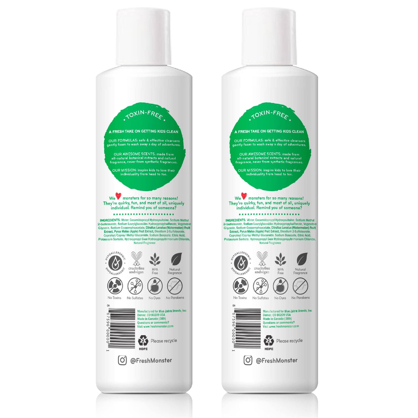 Fresh Monster 2-in-1 Kids Shampoo & Conditioner, Toxin-Free, Hypoallergenic, Tear-free Shampoo & Conditioner for Kids, Watermelon (2 Pack, 8.5oz/each) Beauty & Personal Care Fresh Monster