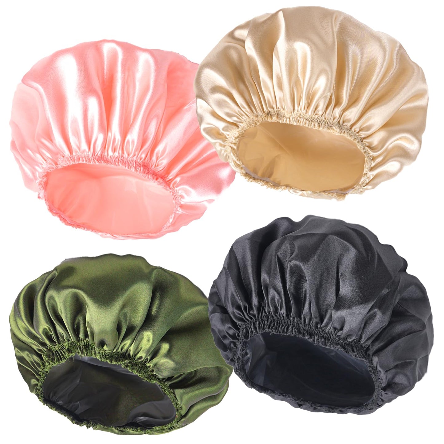 Shower Caps for Women, 4 PCS Elastic and Reusable Bath Caps, Double Layers Shower Cap Reusable Waterproof, Bathing Shower Caps, Environmental Bath Beauty and Personal Care CHFONG Default Title