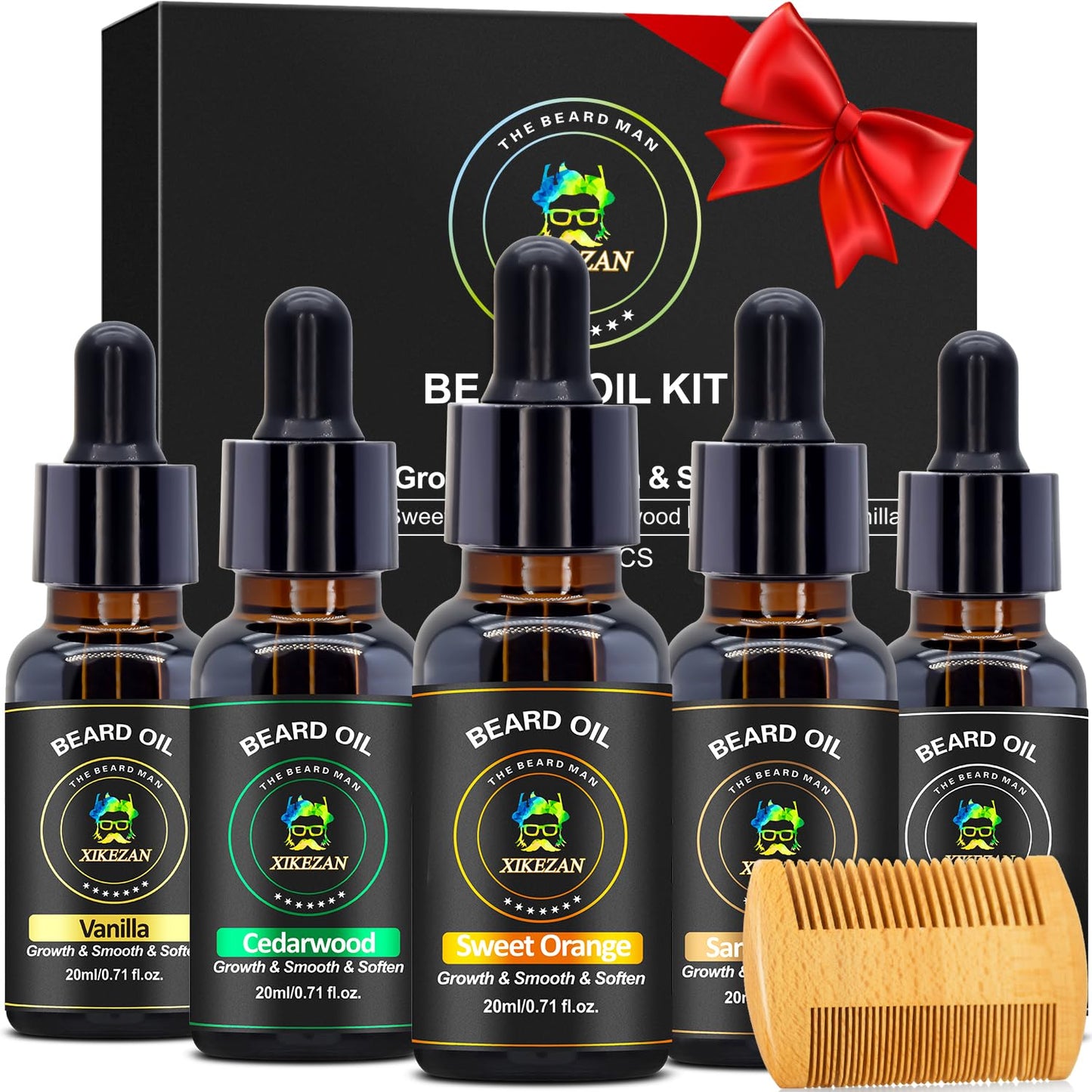 XIKEZAN 5 Pack Beard Oil Set w/Sandalwood, Orange, Vanilla, Cedarwood, Unscented for Beard Care, Moisturizing, Soften,Birthday Gifts for Men Him Dad Beauty and Personal Care XIKEZAN