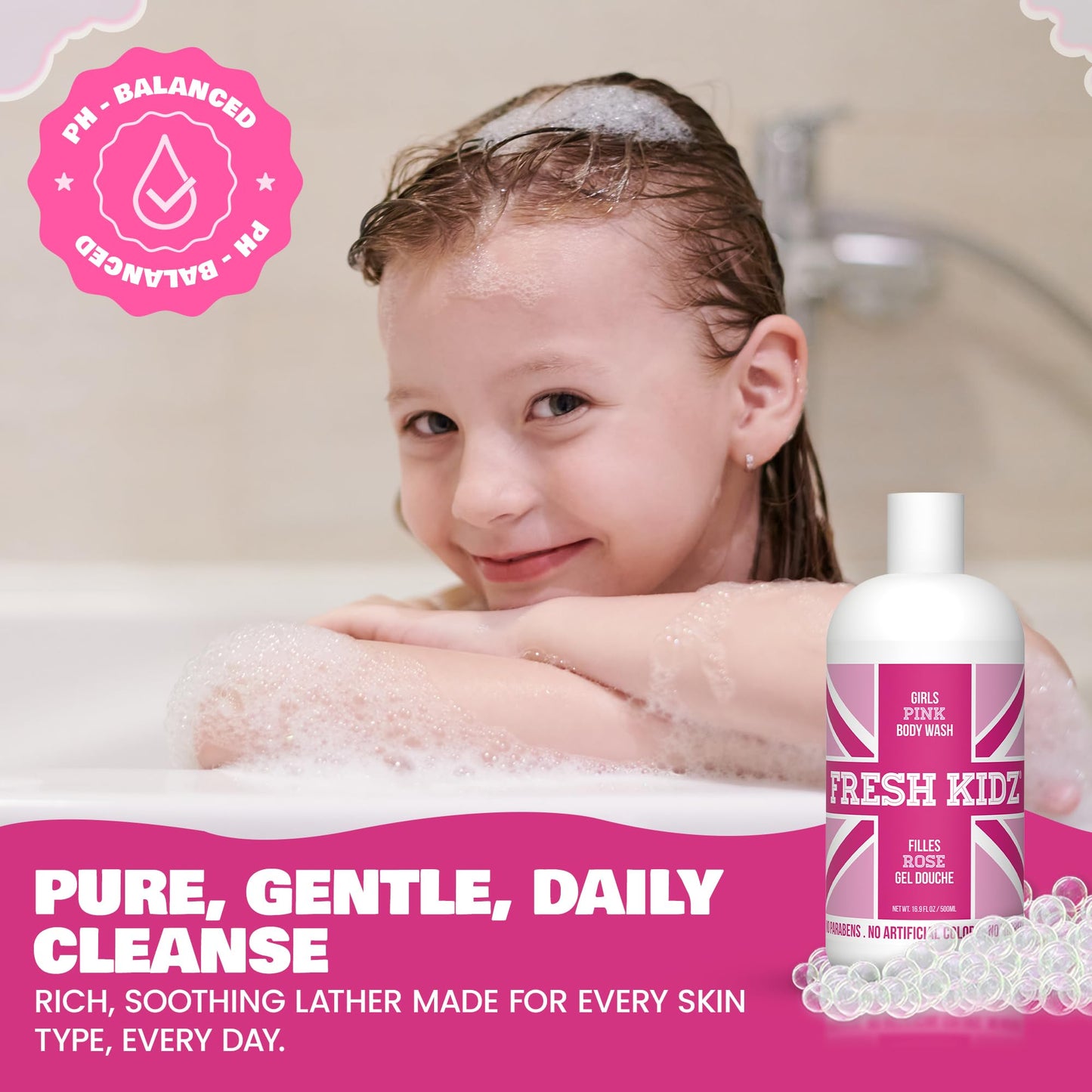 Fresh Kidz Body Wash for Kids and Teens - Gentle Bath and Shower Cleanser for All Skin Types - Girls Pink, 16.9 Fl.Oz. Beauty & Personal Care Fresh Kidz