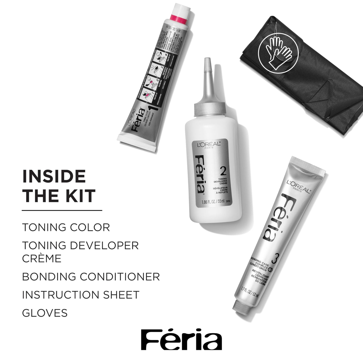 L’Oreal Paris Feria Toner, Long Lasting Anti-Brass Hair Toner for Brunettes, Vegan and Ammonia-Free Hair Care Formula, Iced Brunette, 1 Kit Beauty & Personal Care L'Oreal Paris