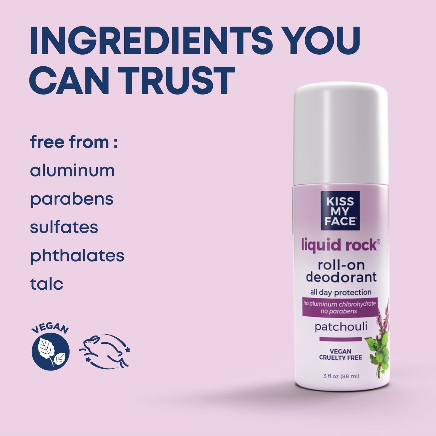 Kiss My Face Liquid Rock Roll-On Deodorant, All Day Protection, Vegan and Cruelty Free, Patchouli Scent, 3 Fl Oz, Pack of 3 Beauty and Personal Care Kiss My Face