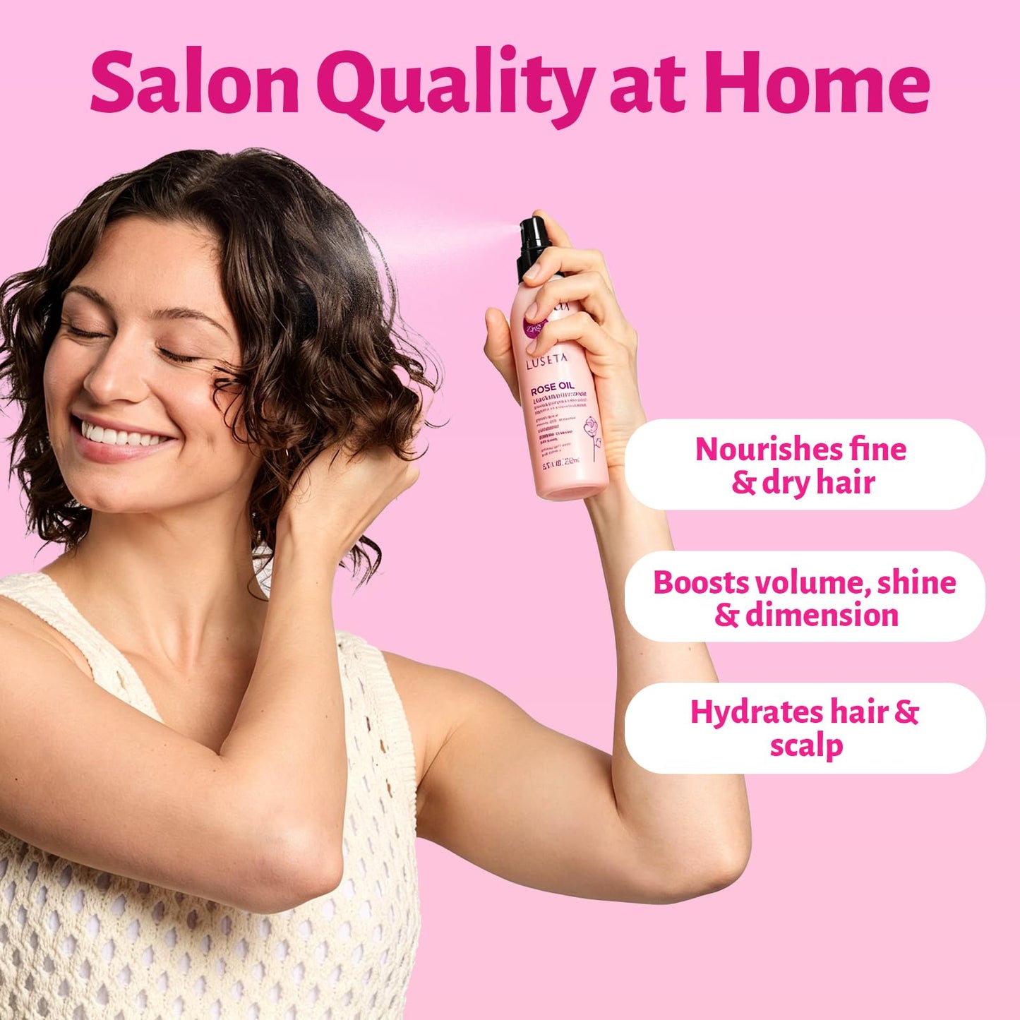 Luseta Rose Oil Leave-In Spray - Smooths Fine Hair & Adds Shine, 8.5oz Beauty & Personal Care L LUSETA