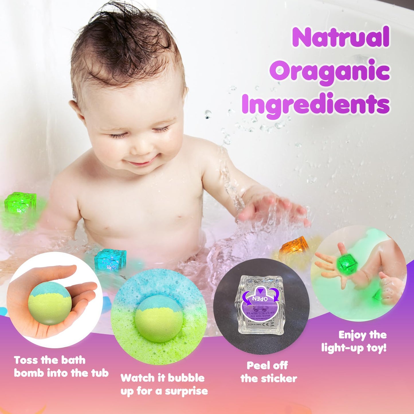 Bath Bombs for Kids with Surprise Toys Inside, 8 Pcs 3.5 Oz Light Up Bath Bombs Gift Set with Essential Oils, Handmade Spa Moisturizing for Women Beauty and Personal Care Santrela