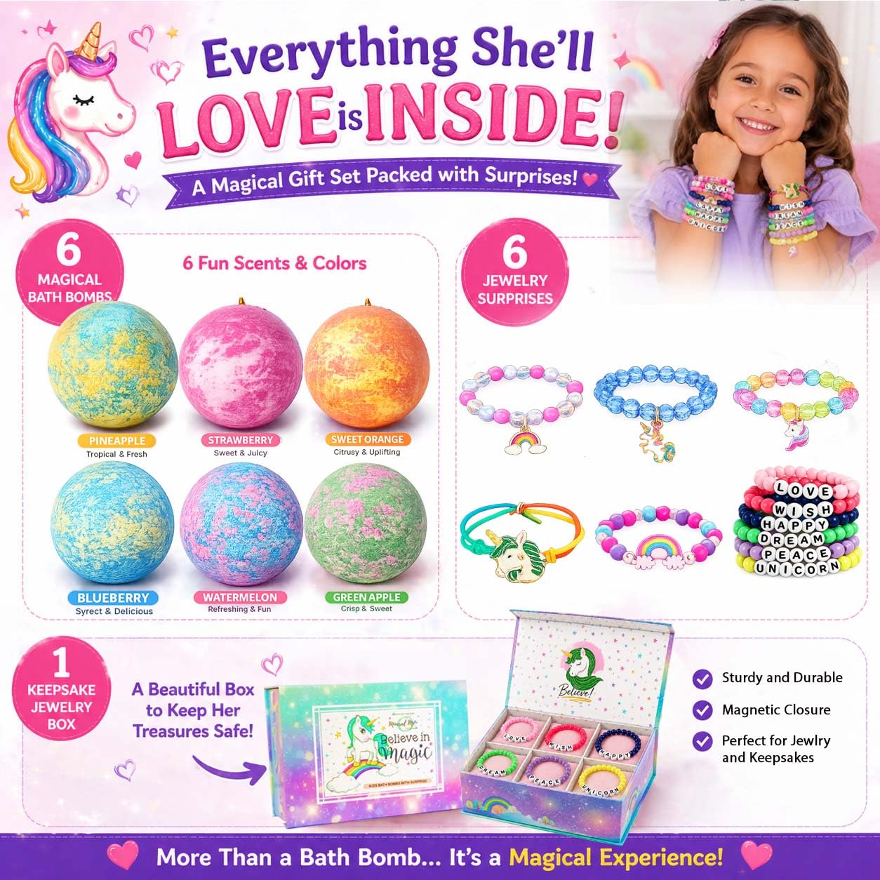 Bath Bombs for Kids with Surprise Inside, Unicorn Bath Bombs for Girls with Jewelry & Jewelry Box for Kids - Organic, Skin Moisturizing, Natural Beauty and Personal Care Mineral Me California