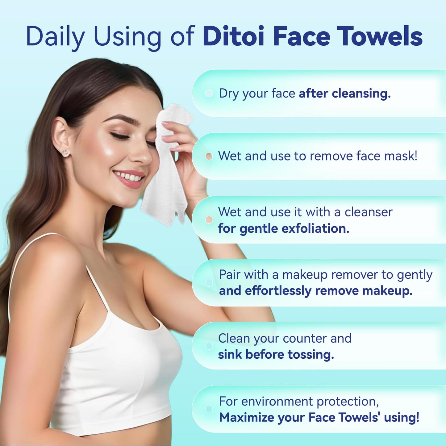 Ditoi Disposable Face Towels XXL, Soft Deep-Cleansing Face cloths,50 Count Beauty and Personal Care Ditoi
