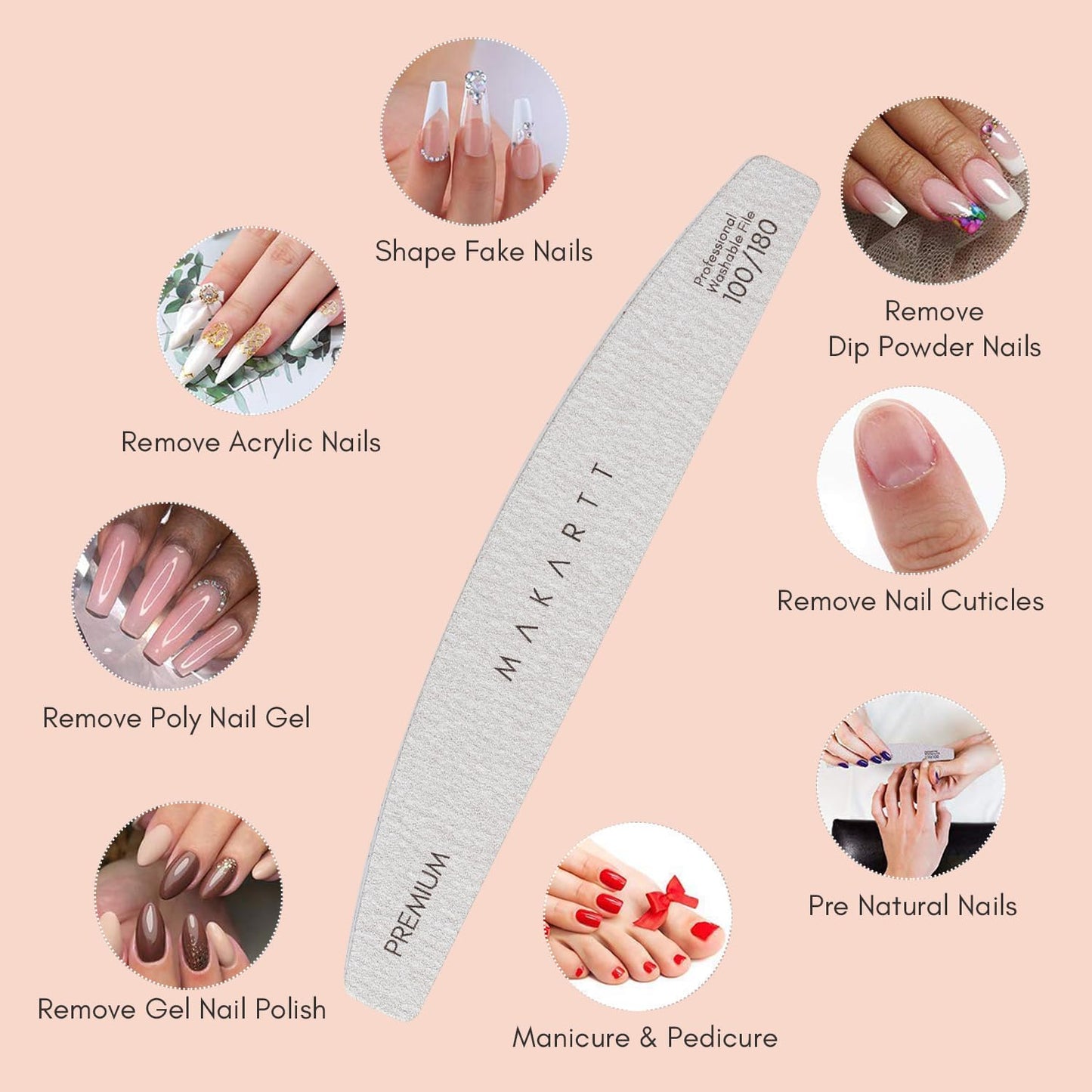 Makartt Nail File: Professional Nail Files, 100/180 Grit Emery Boards for Nails, 10 Pcs Zebra Doubled Sides Coarse Fingernail Filer for Acrylic Beauty & Personal Care Makartt