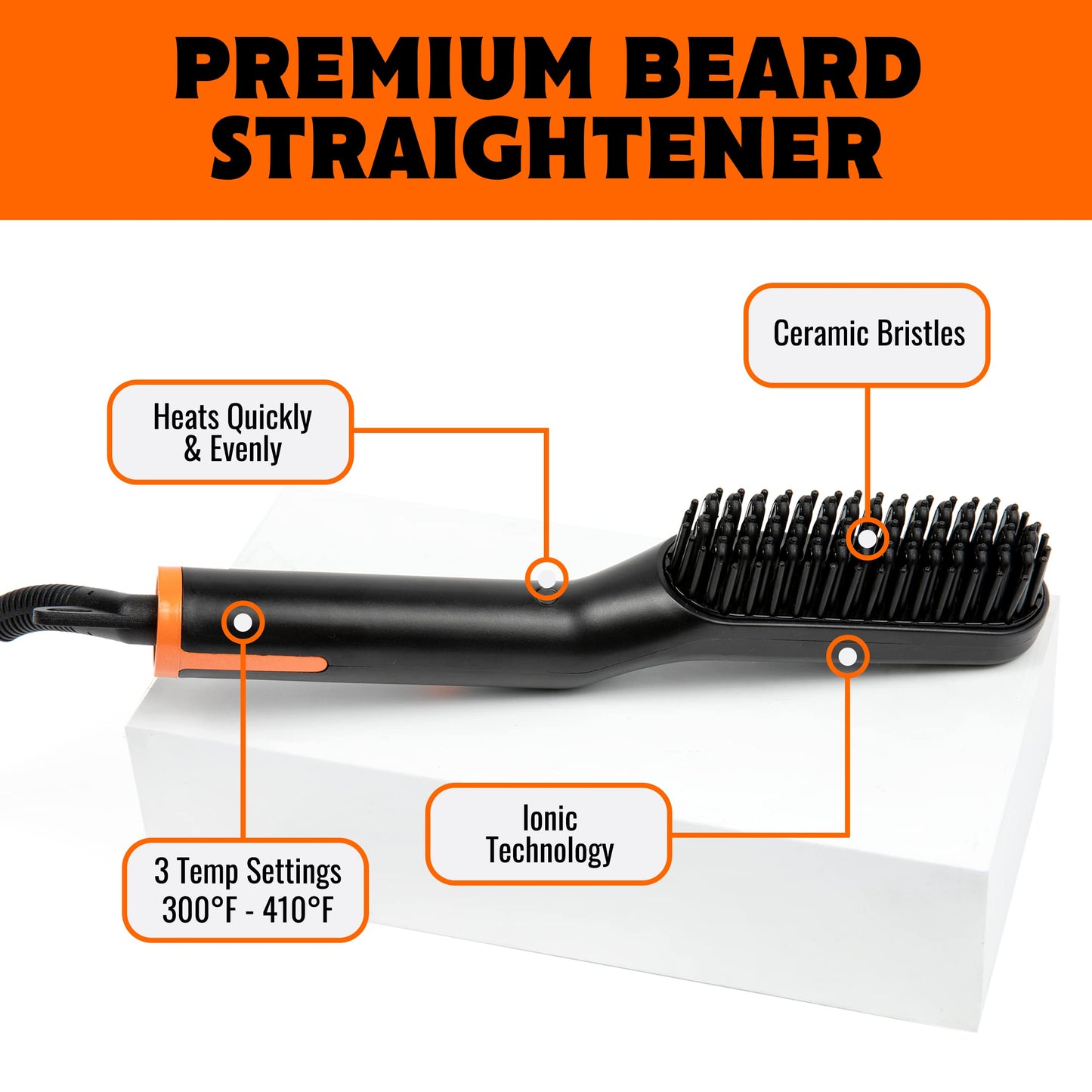 TAME The Wild Beard Brush and Beard Straightener for Men - Ionic Heated Comb with 3 Adjustable Temps - Wooden Beard Comb for Grooming - Anti-Scald Beauty and Personal Care TAME THE WILD MAKE YOUR BEARD BEHAVE