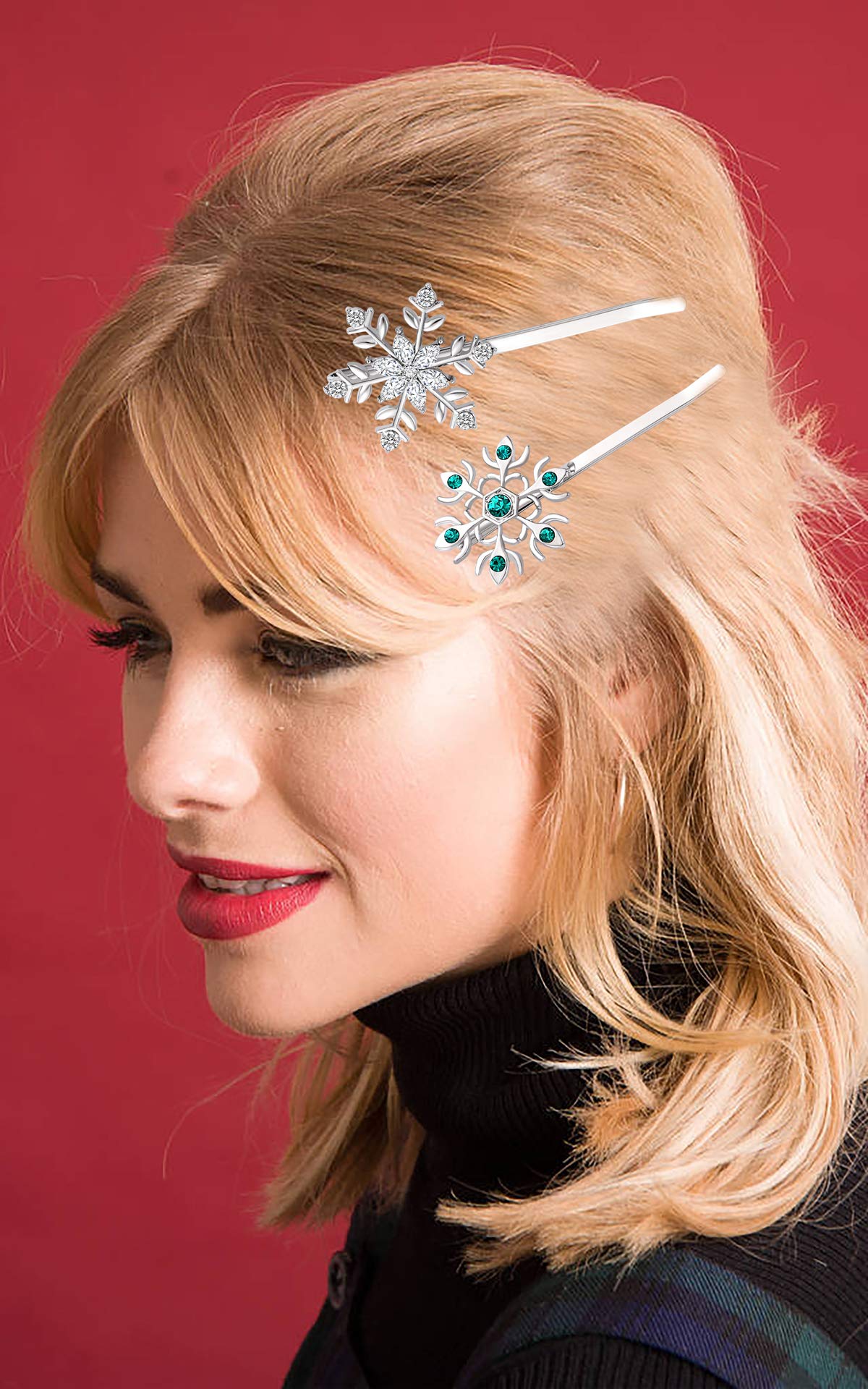 Christmas Bow Snowflake Hair Clip Hairpin Festive Gift Bows Rhinestone Snowflake Alligator Clips Xmas Holiday Party Hair Accessories Gift (Snowflake) Beauty & Personal Care YAHPERN
