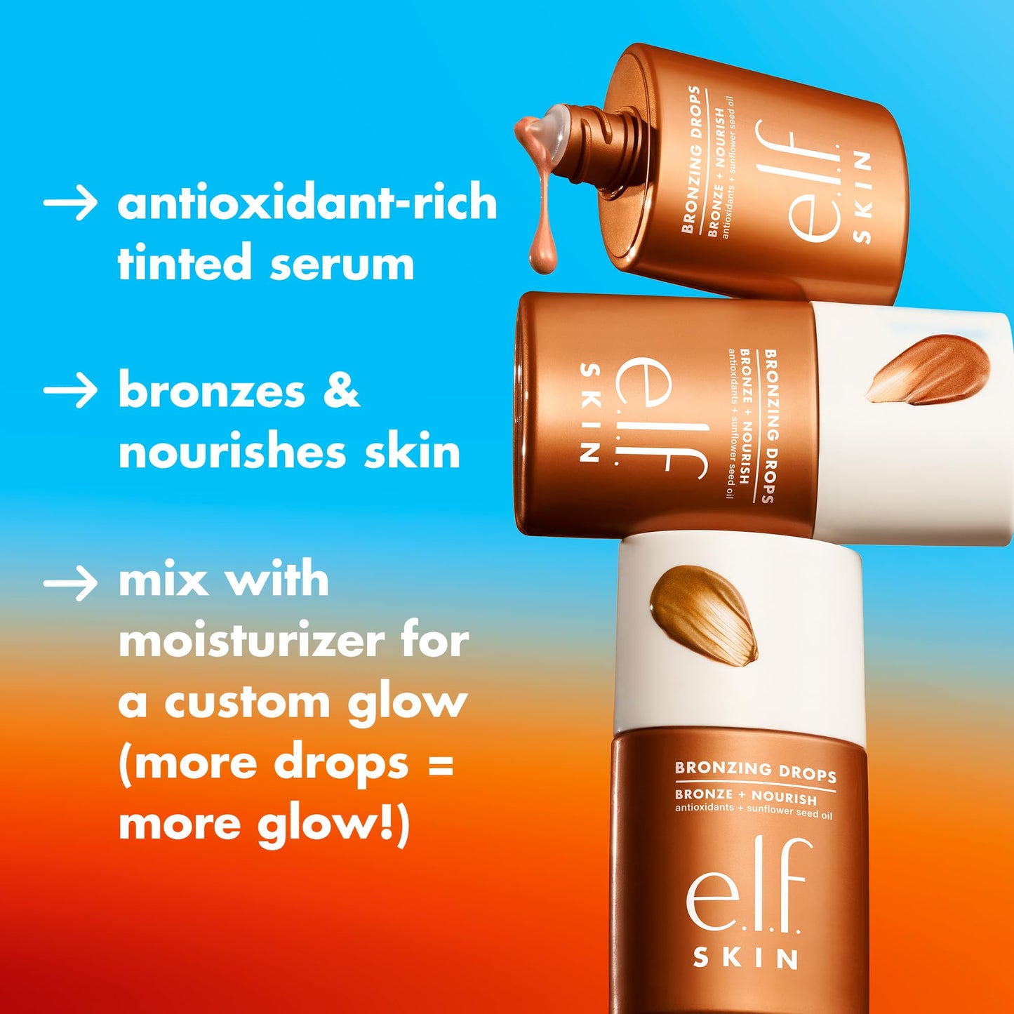 e.l.f. SKIN Bronzing Drops Mini, Liquid Bronzer For Face & Skin, Creates A Sun-Kissed Glow, Infused With Vitamin E, Vegan , Pure Gold Beauty & Personal Care e.l.f.