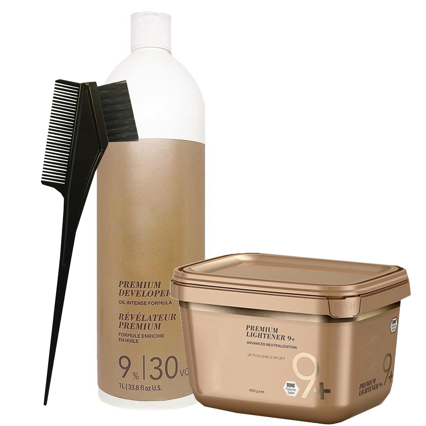 BlondeMe Lightener 9+ Premium Bleach 450 grams, Blonde Me Developer 9% / 30 Vol 1 Liter and M Hair Designs Tint Brush Comb (Bundle), Off White Beauty & Personal Care M Hair Designs