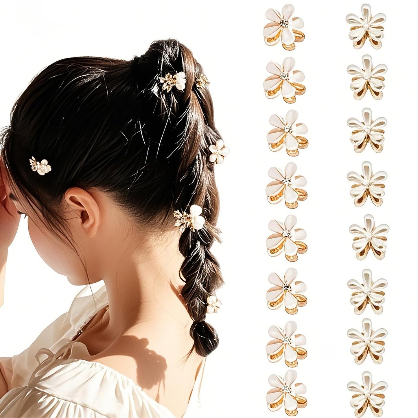 Doromy 16Pcs Small Faux Pearl Hair Claw Clips with Mini Crystal Floral Accents - Sweet Artificial Barrettes for Women and Girls Hair Clips Beauty & Personal Care Doromy