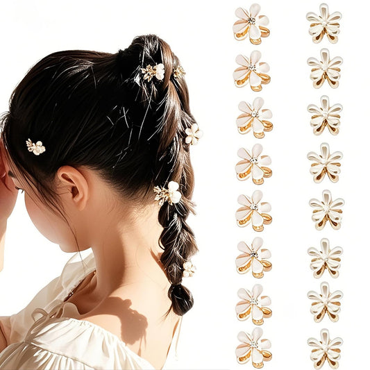 Doromy 16Pcs Small Faux Pearl Hair Claw Clips with Mini Crystal Floral Accents - Sweet Artificial Barrettes for Women and Girls Hair Clips Beauty & Personal Care Doromy