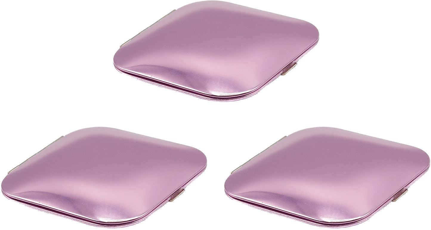 Set of 3 Contemporary Square Clamshell Compact Mirrors with Reflective Finish (Pink) Beauty & Personal Care Stephanie Imports
